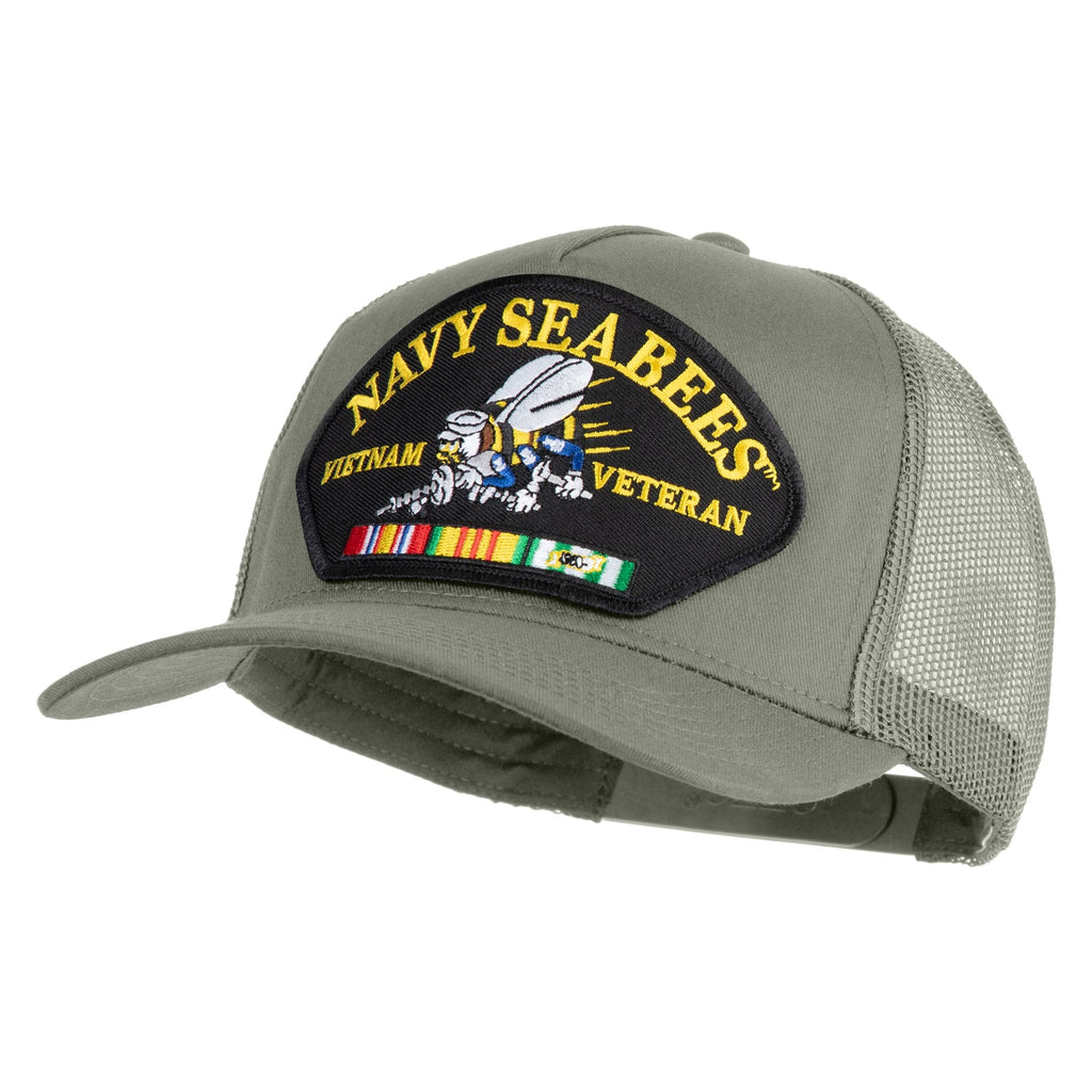 Green cap with 'Navy Seabees Vietnam Veteran' patch on a white background