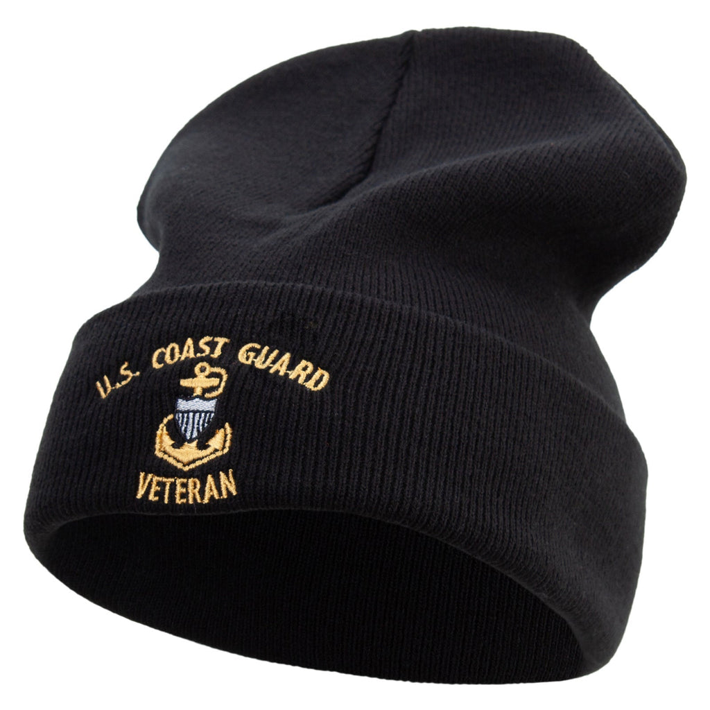 Black beanie with U.S. Coast Guard Veteran embroidery on a white background