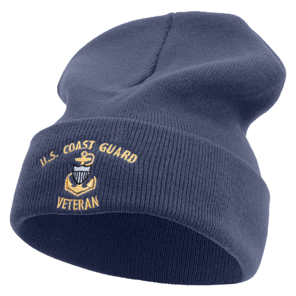 Navy blue beanie with U.S. Coast Guard Veteran embroidery on a white background