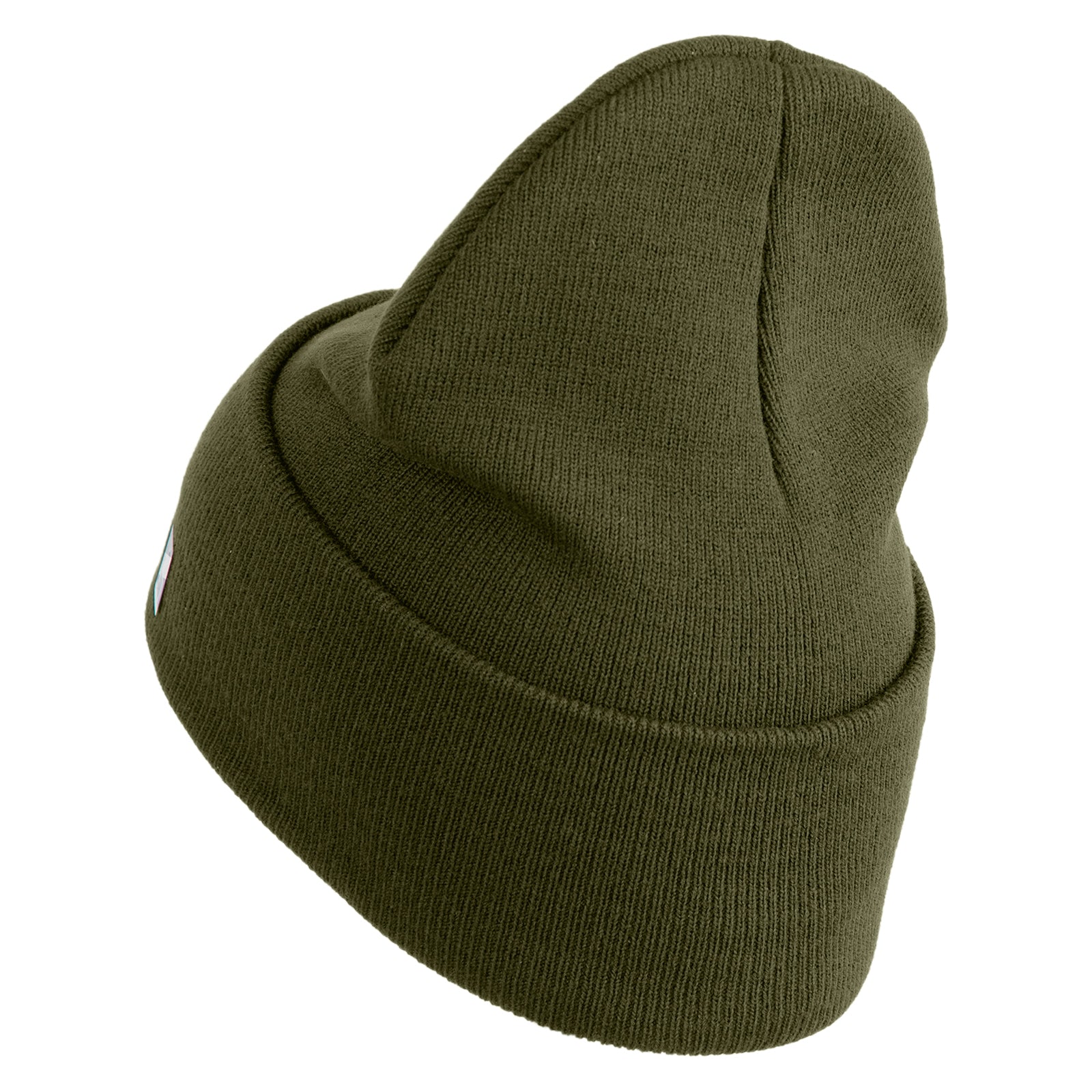 Green beanie hat on a white background
