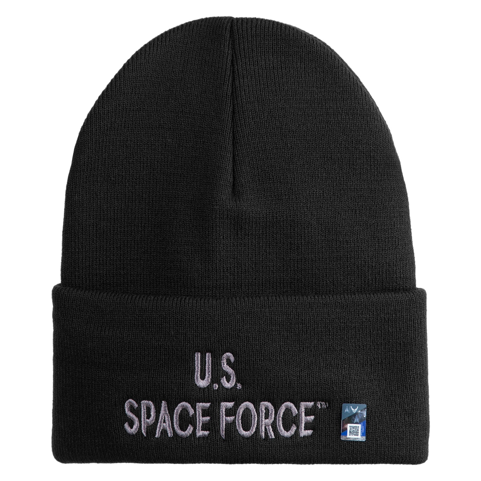 Black beanie with 'U.S. Space Force' text and logo on a white background