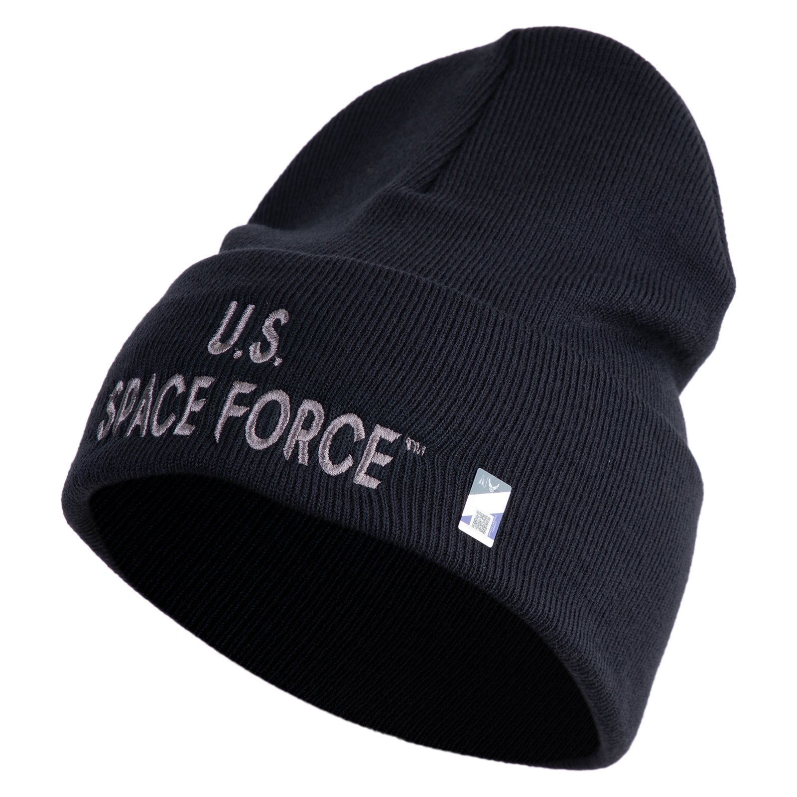 Black beanie with 'U.S. Space Force' text on a white background