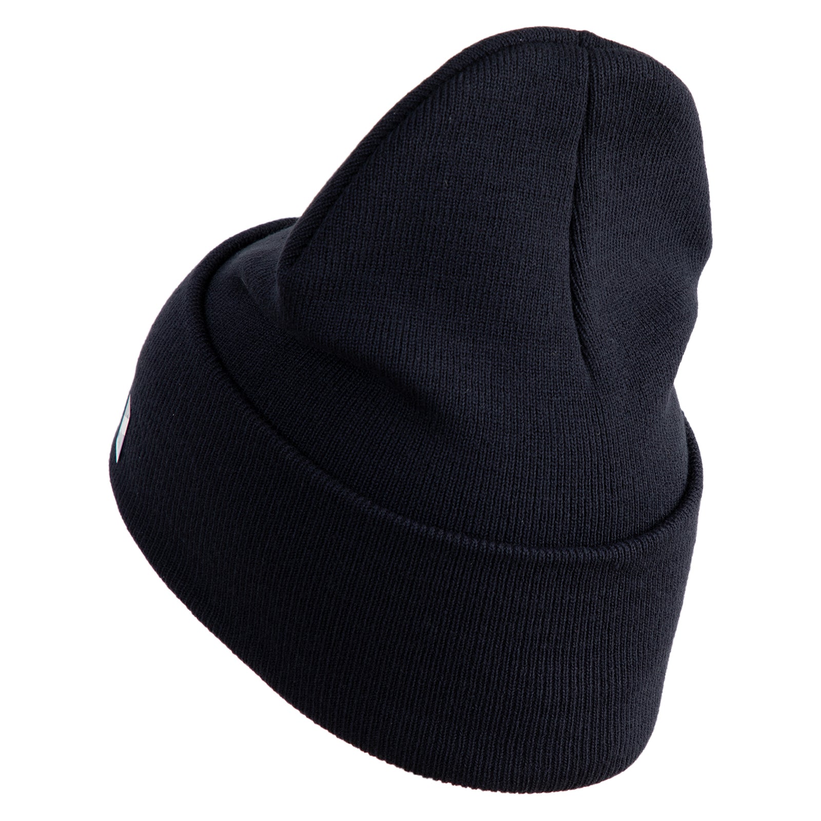 Black beanie hat on a white background