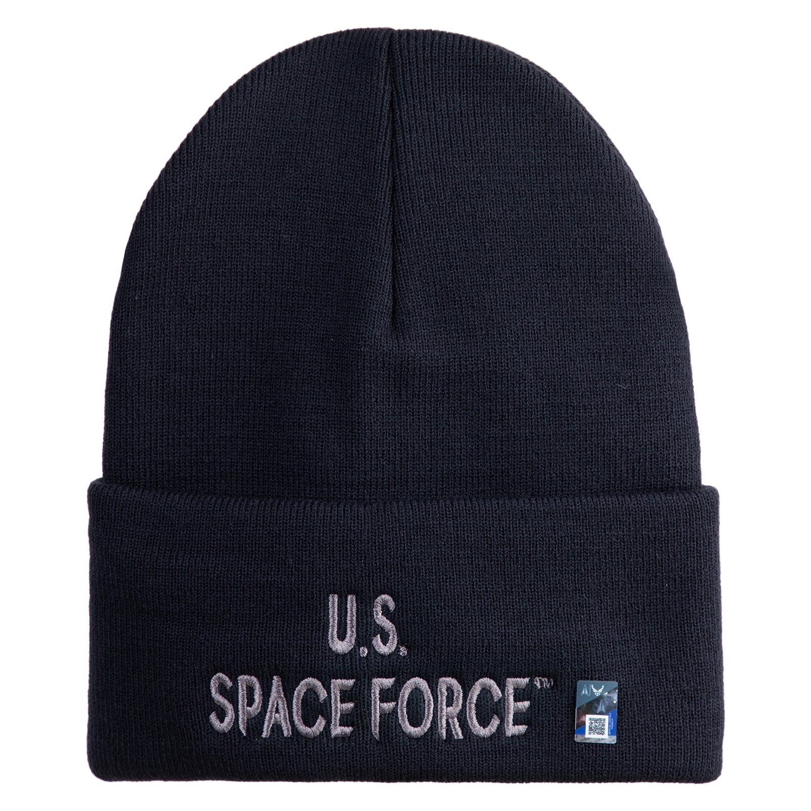 Black beanie with 'U.S. Space Force' text and logo on a white background