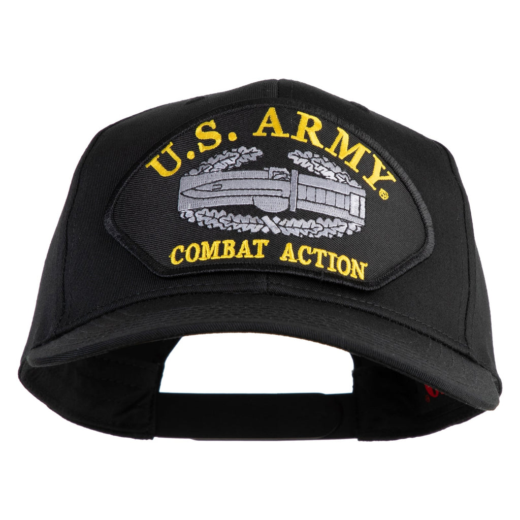 Black cap with U.S. Army Combat Action patch on a white background