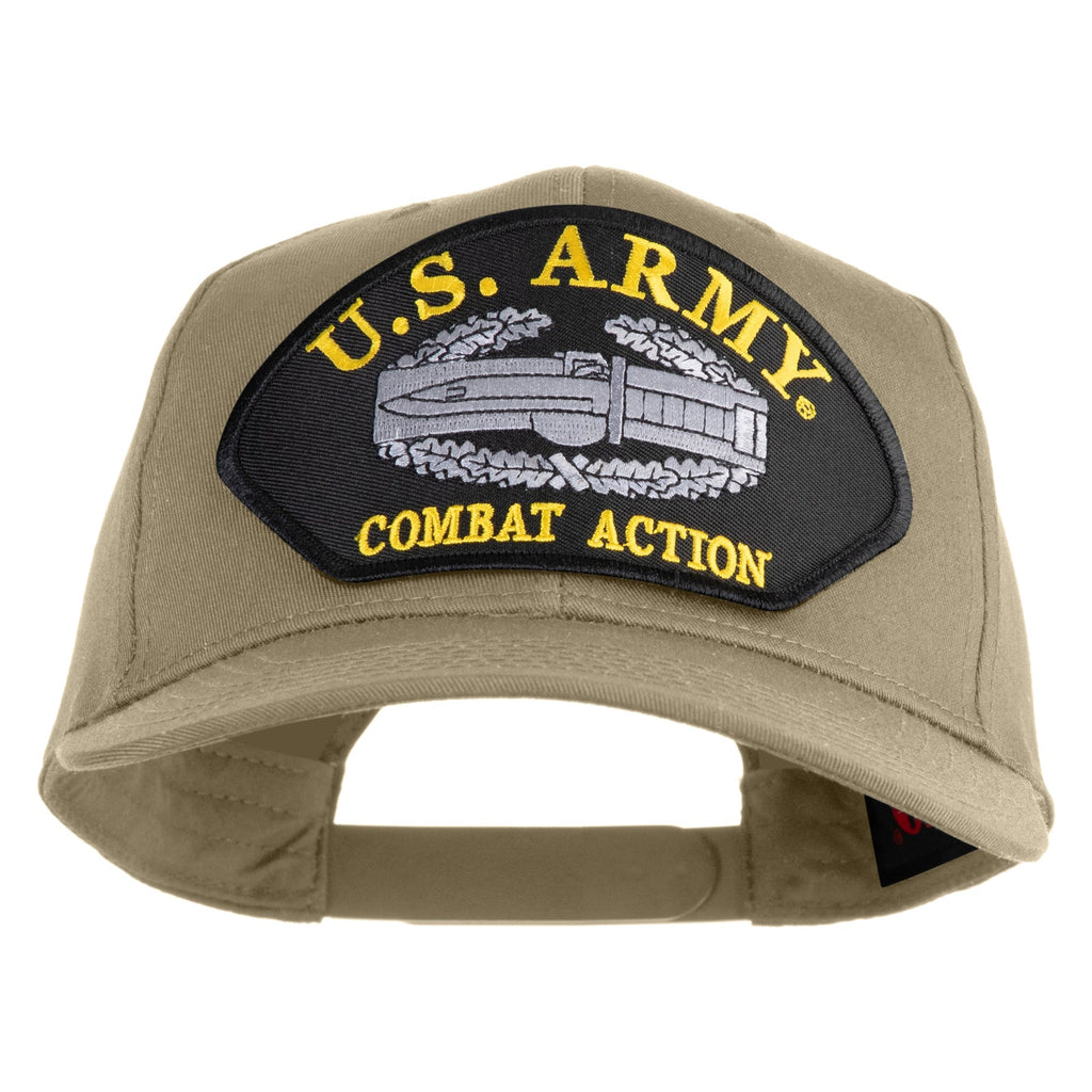Khaki cap with U.S. Army Combat Action patch on a white background