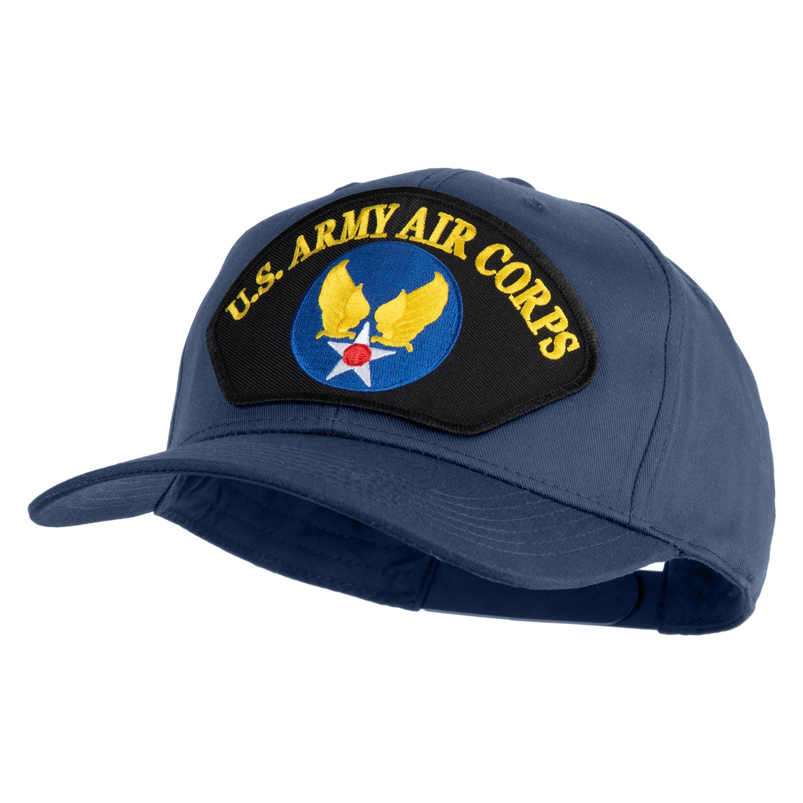 Blue cap with U.S. Army Air Corps patch on a white background