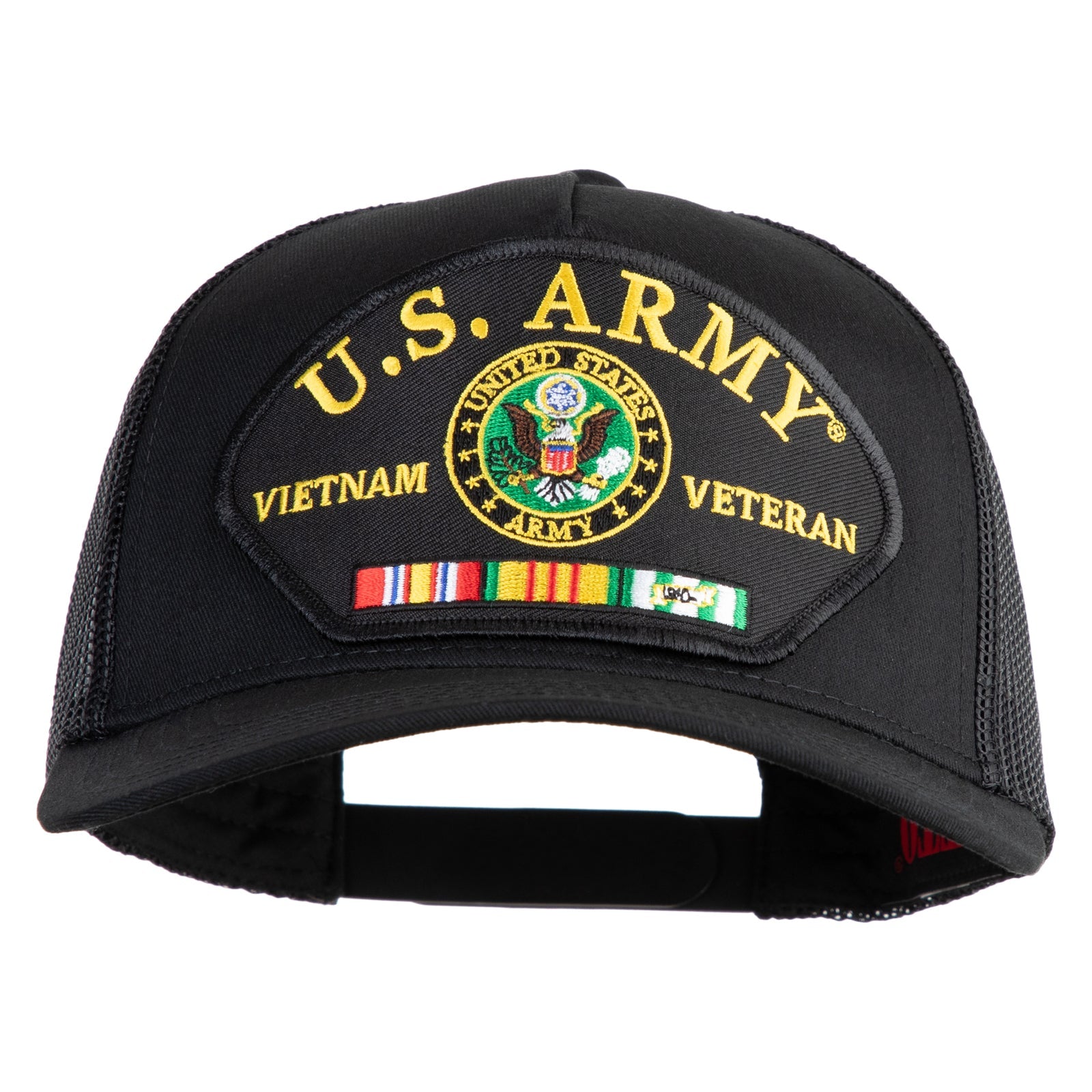 Black cap with U.S. Army Vietnam Veteran patch on a white background
