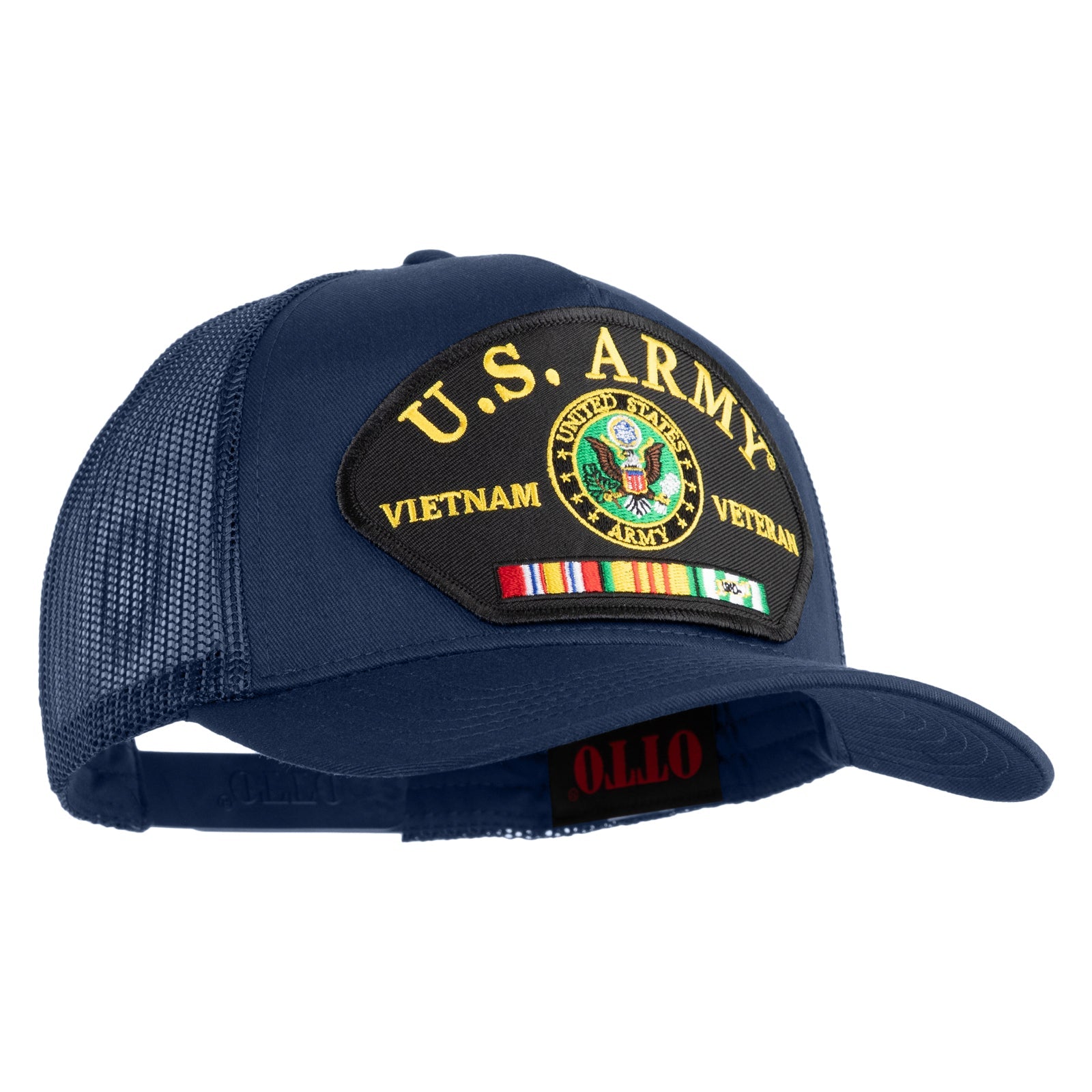 Navy blue cap with U.S. Army Vietnam Veteran patch on a white background