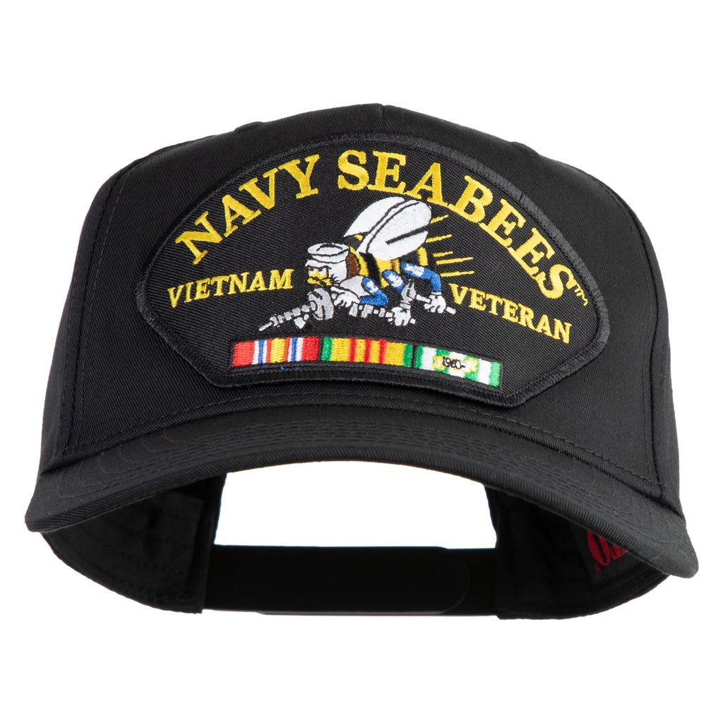 Black cap with 'Navy Seabees Vietnam Veteran' patch on a white background