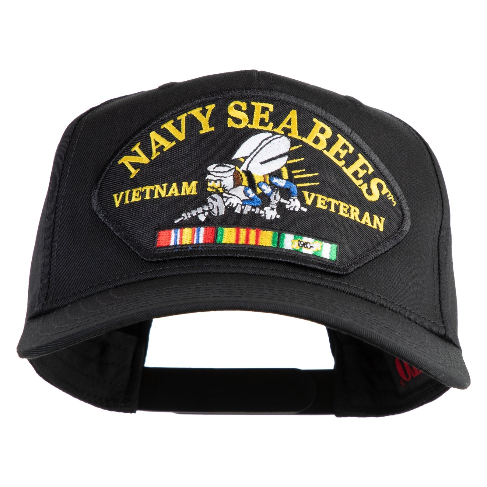 Black cap with 'Navy Seabees Vietnam Veteran' patch on a white background