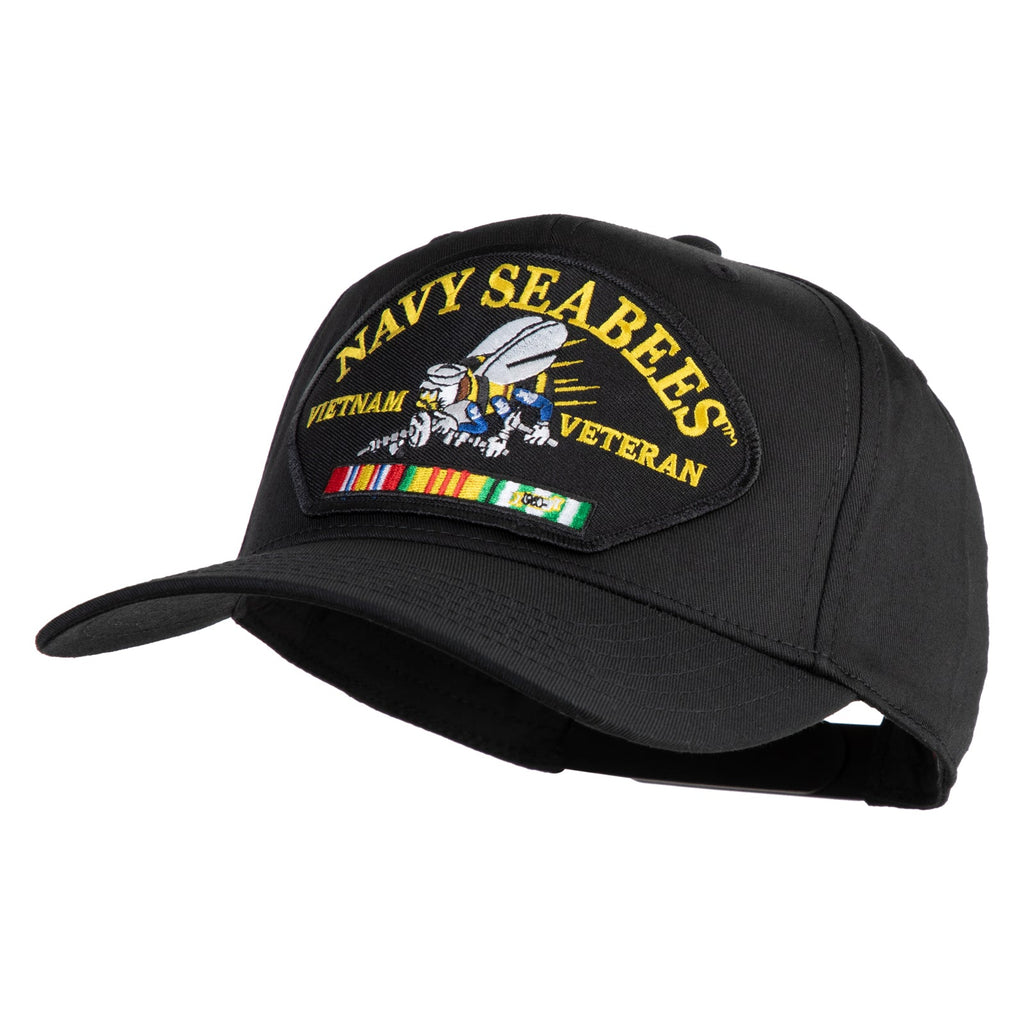 Black cap with Navy Seabees Vietnam Veteran patch on a white background