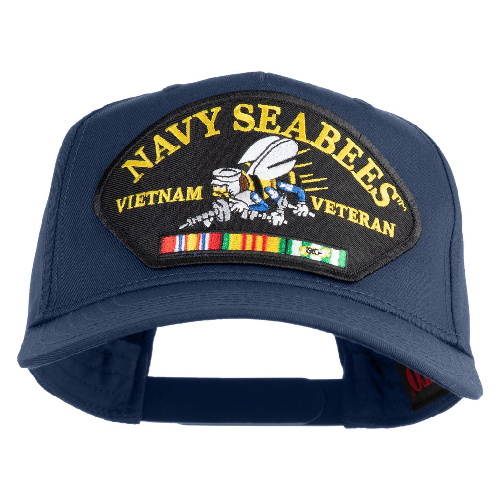 Navy Seabees Vietnam Veteran cap with embroidered patch on a white background
