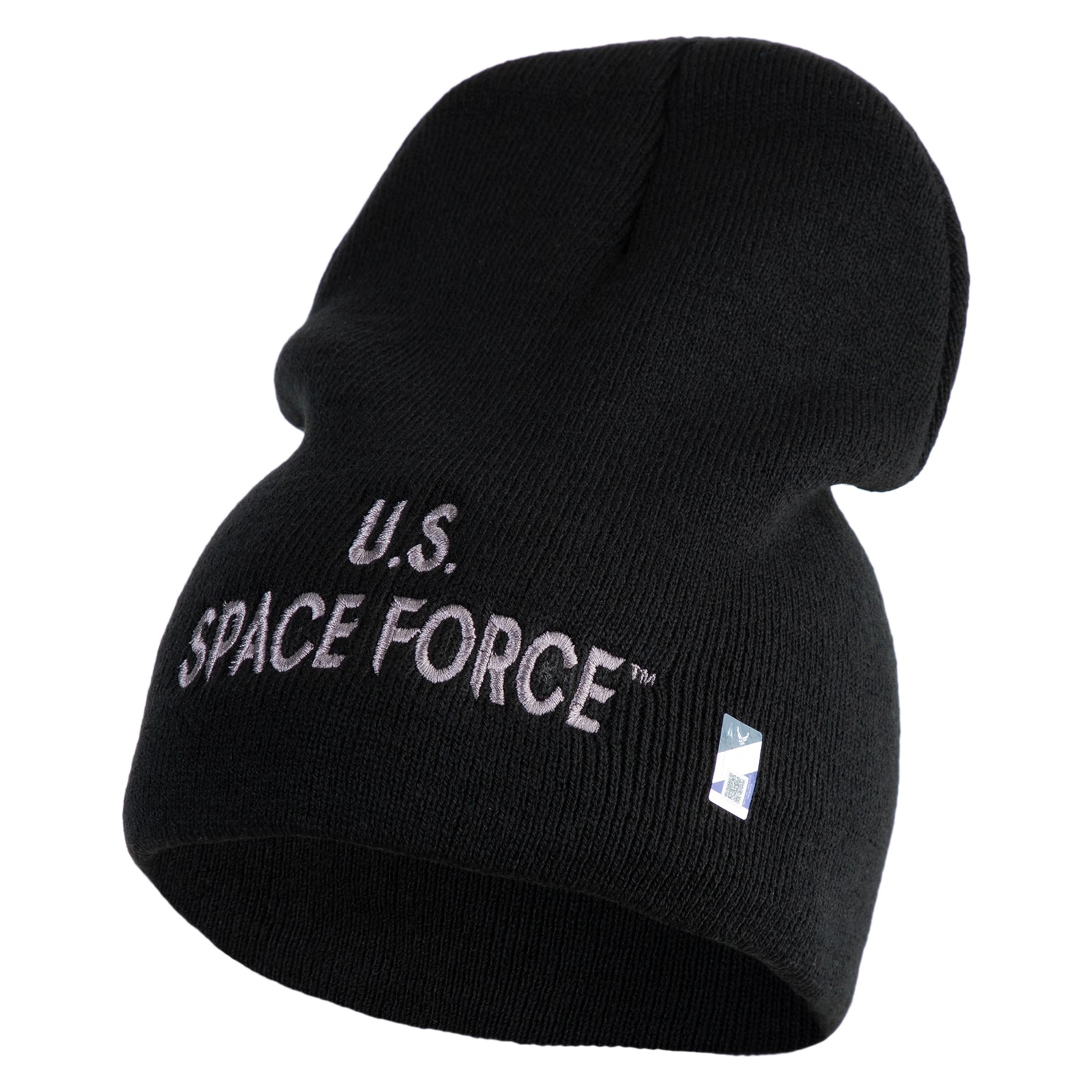 Black beanie with 'U.S. Space Force' text on a white background