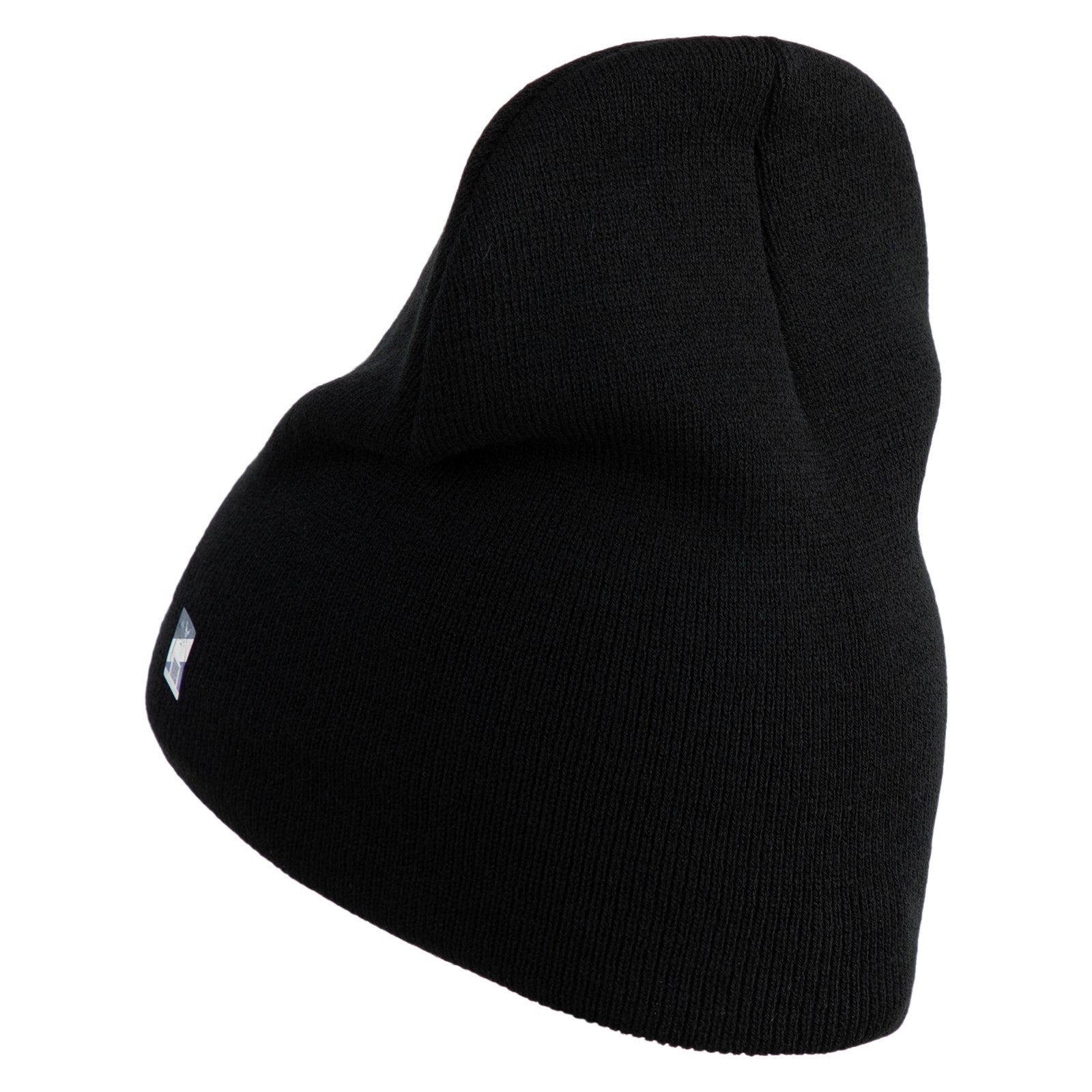 Black beanie hat on a white background