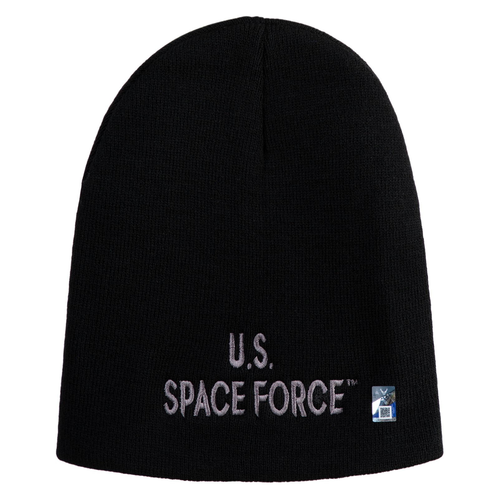 Black beanie with 'U.S. Space Force' text on a white background