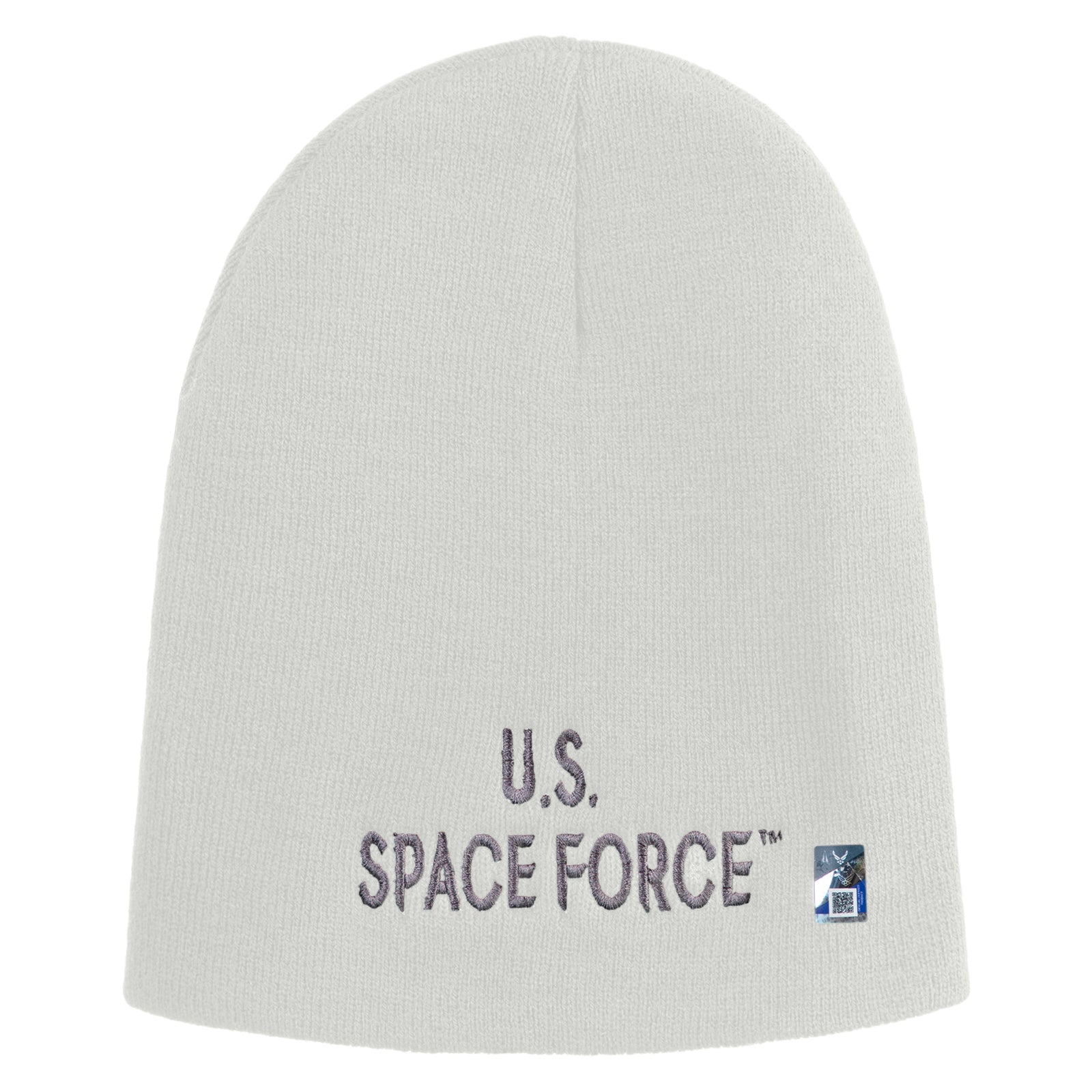 Gray beanie with 'U.S. Space Force' text on a white background