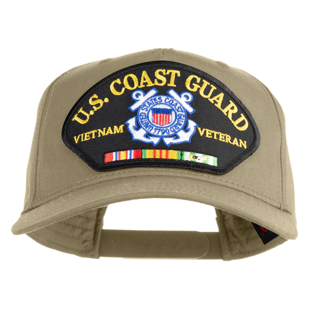 Beige cap with U.S. Coast Guard Vietnam Veteran patch on a white background