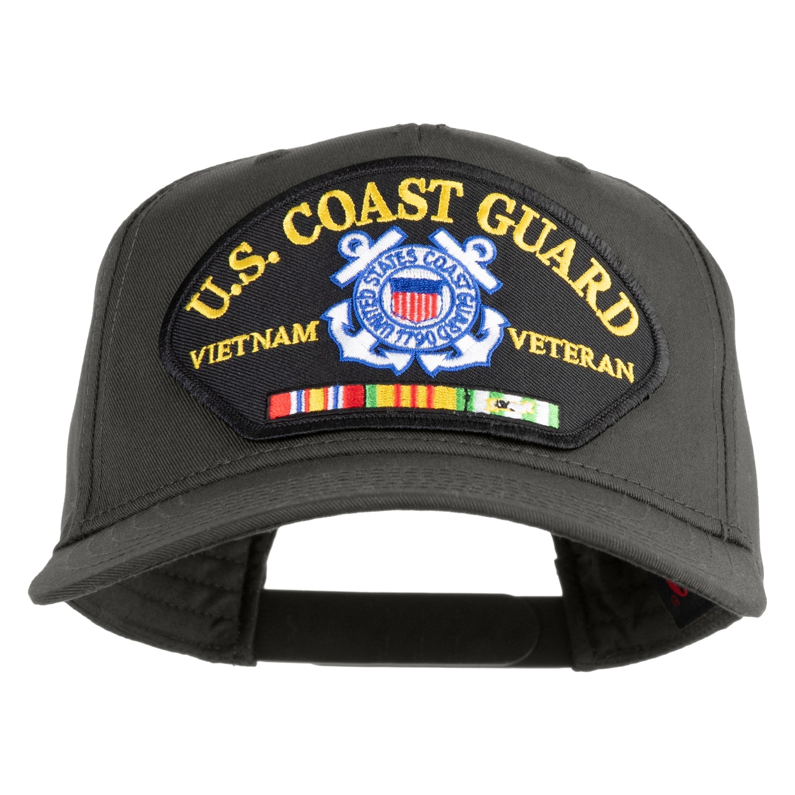 Gray cap with U.S. Coast Guard Vietnam Veteran patch on a white background