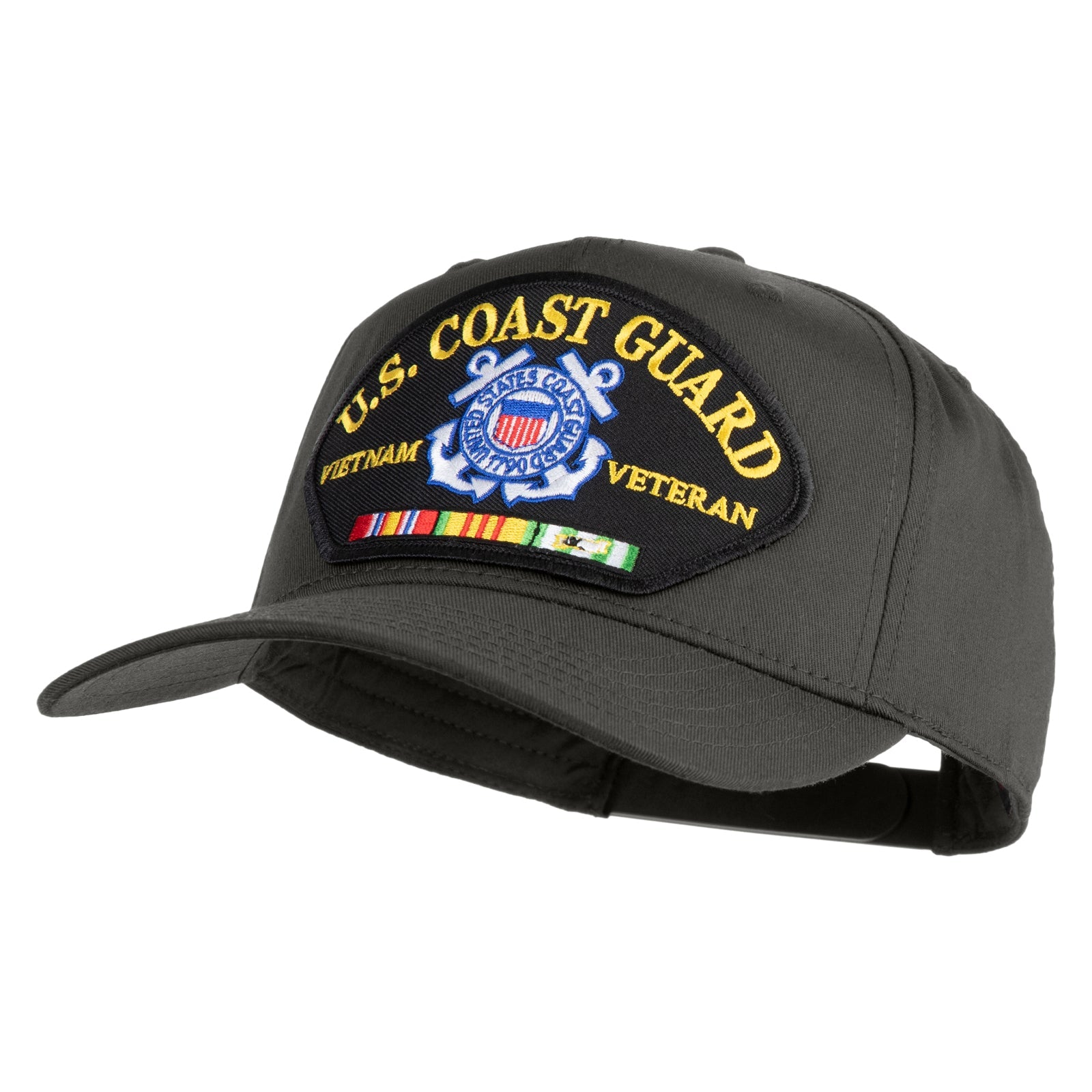 Gray cap with U.S. Coast Guard Veteran patch on a white background