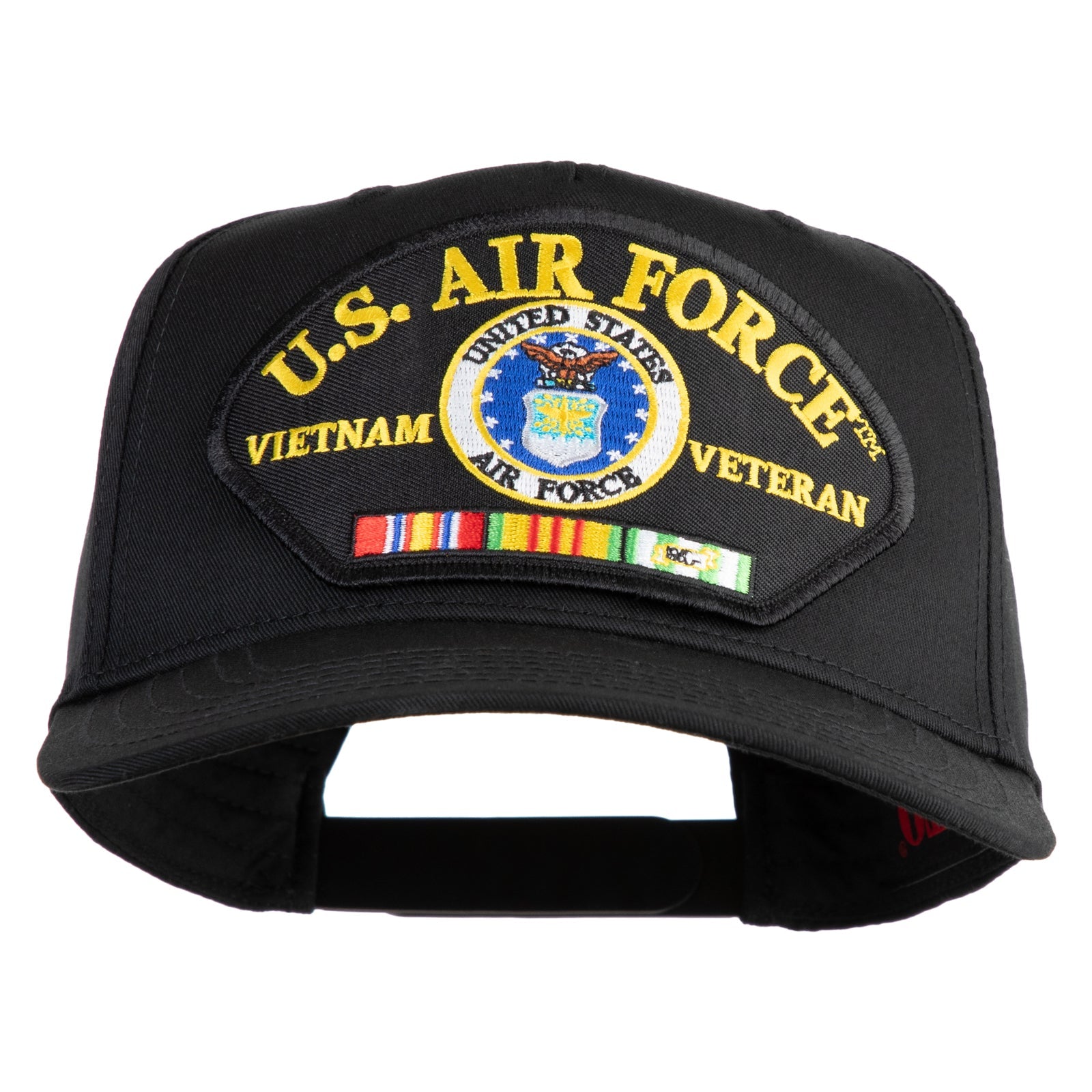 Black cap with U.S. Air Force Vietnam Veteran patch on a white background