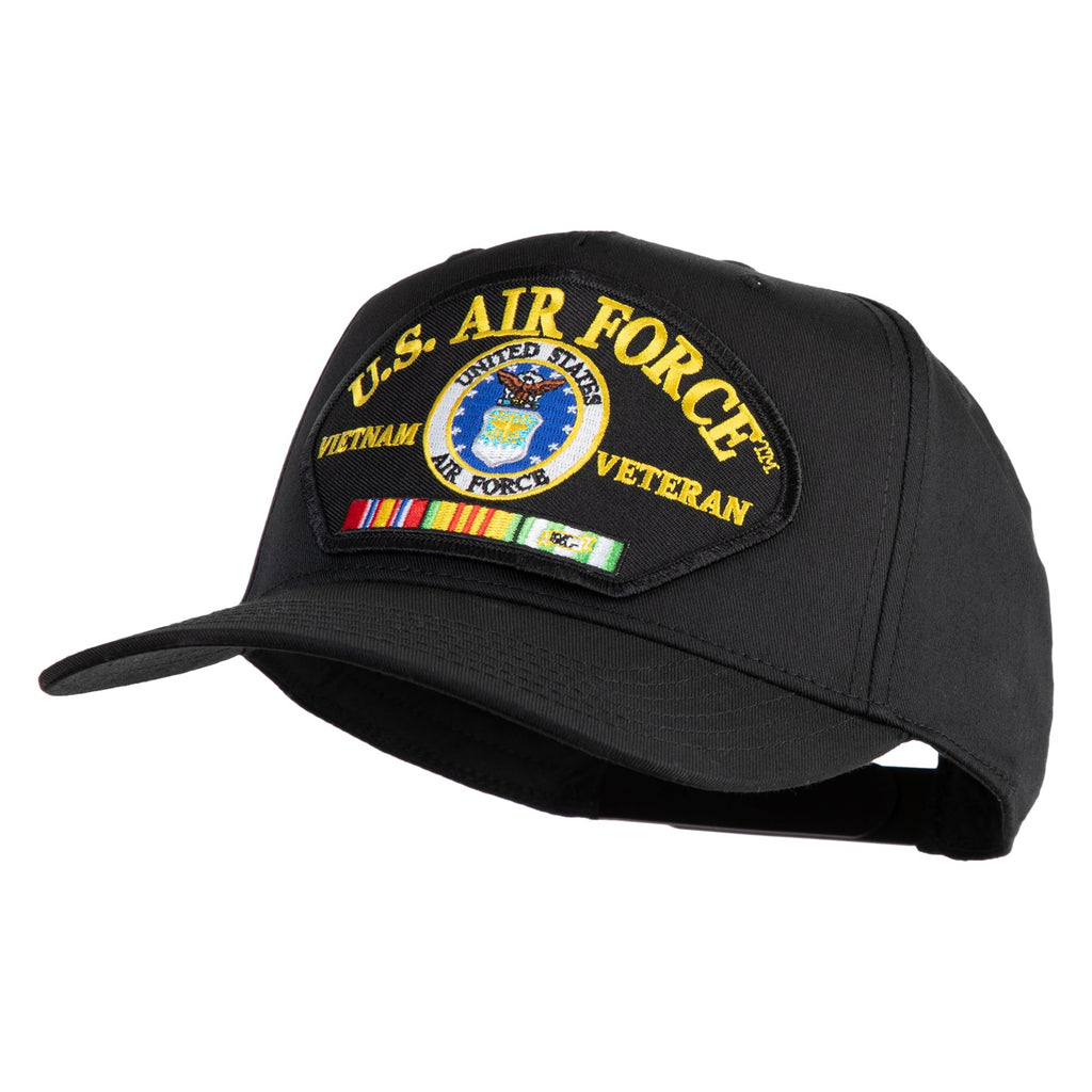 Black U.S. Air Force Vietnam Veteran cap with embroidered details on a white background
