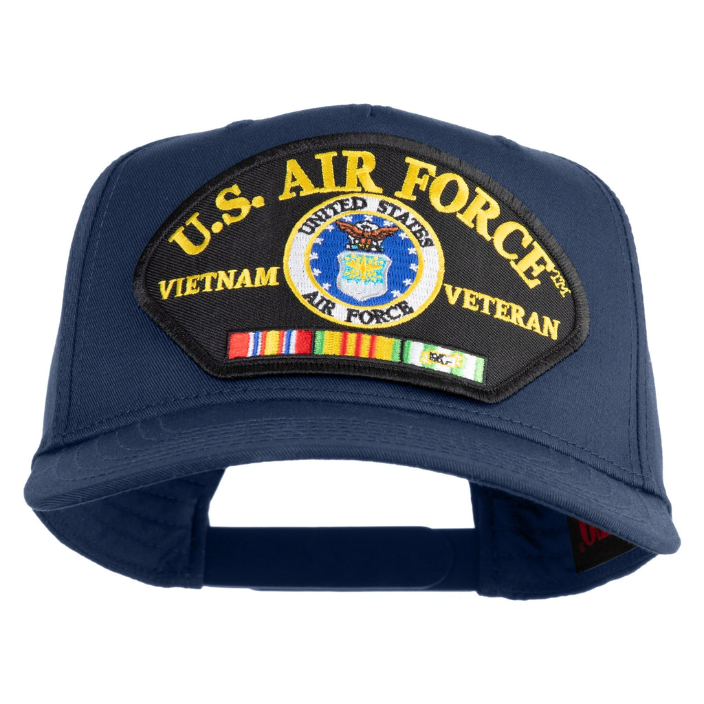 Blue cap with U.S. Air Force Vietnam Veteran patch on a white background
