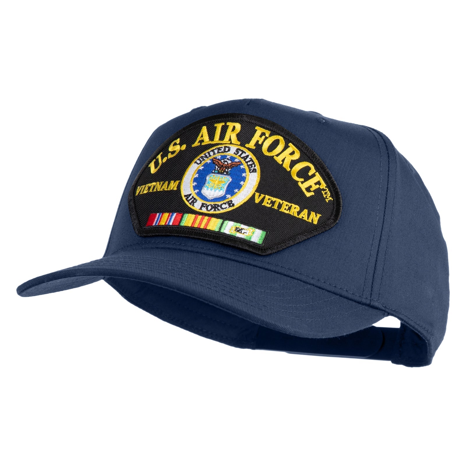 Blue cap with U.S. Air Force Veteran patch on a white background