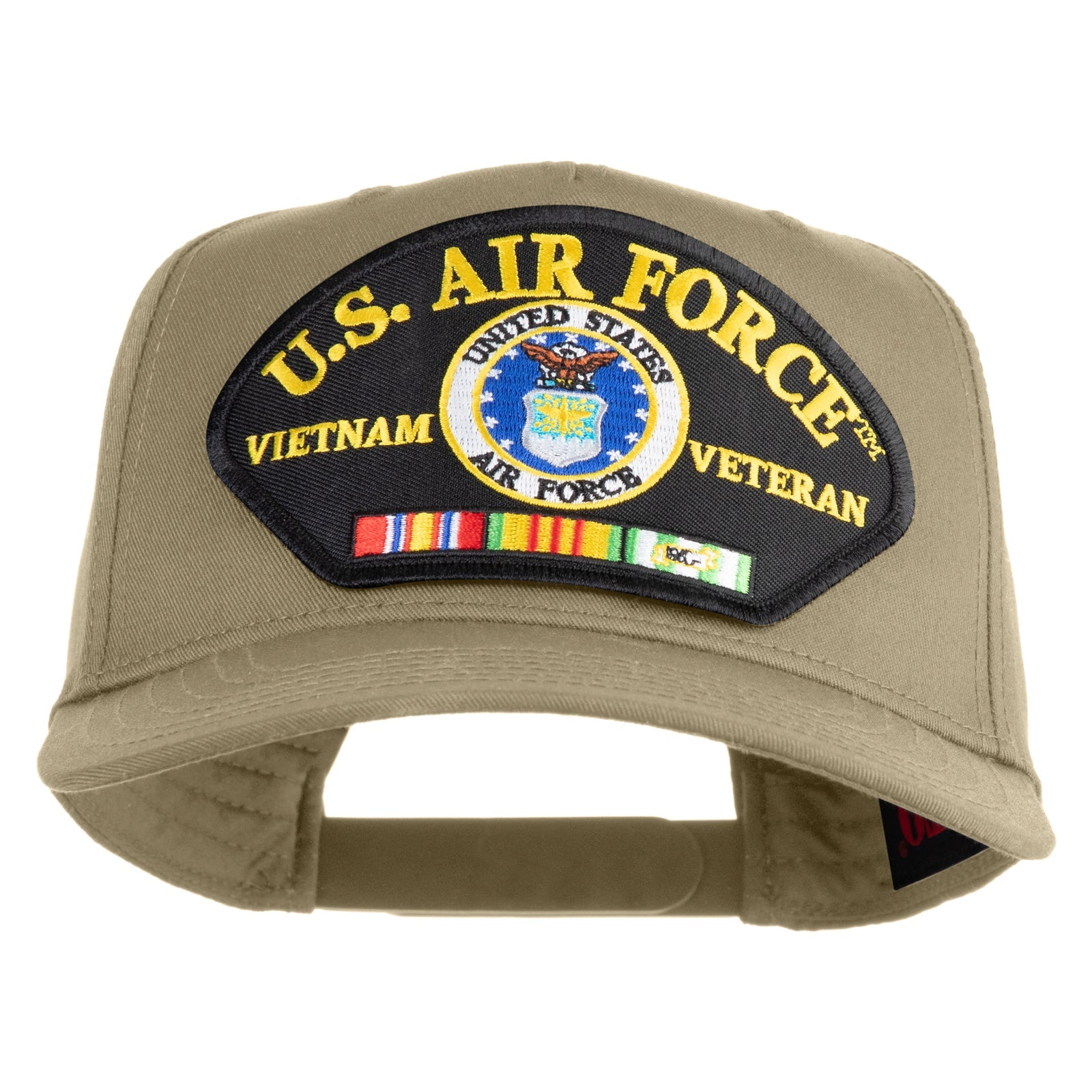 Khaki cap with U.S. Air Force Vietnam Veteran patch on a white background