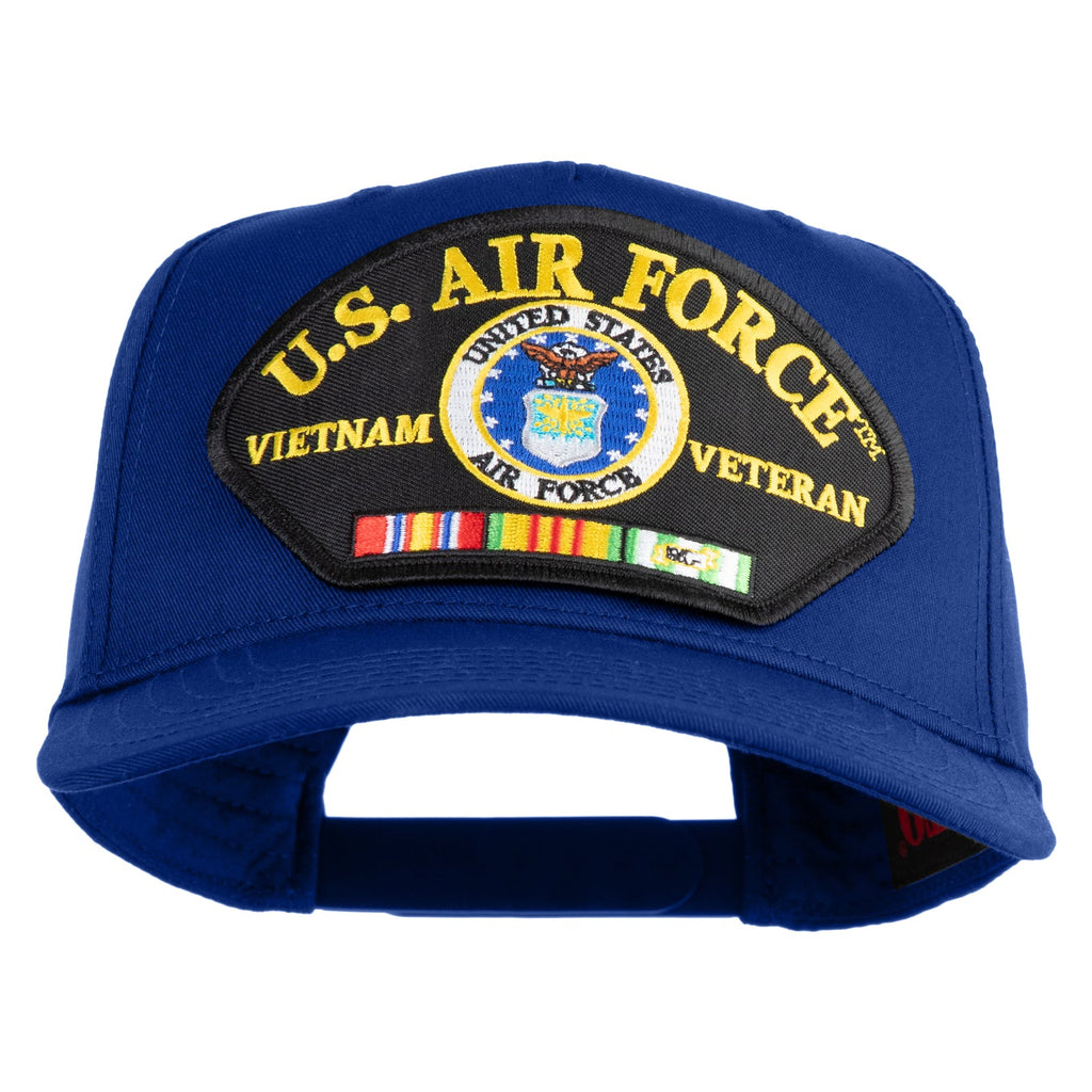 Blue cap with U.S. Air Force Vietnam Veteran patch on a white background