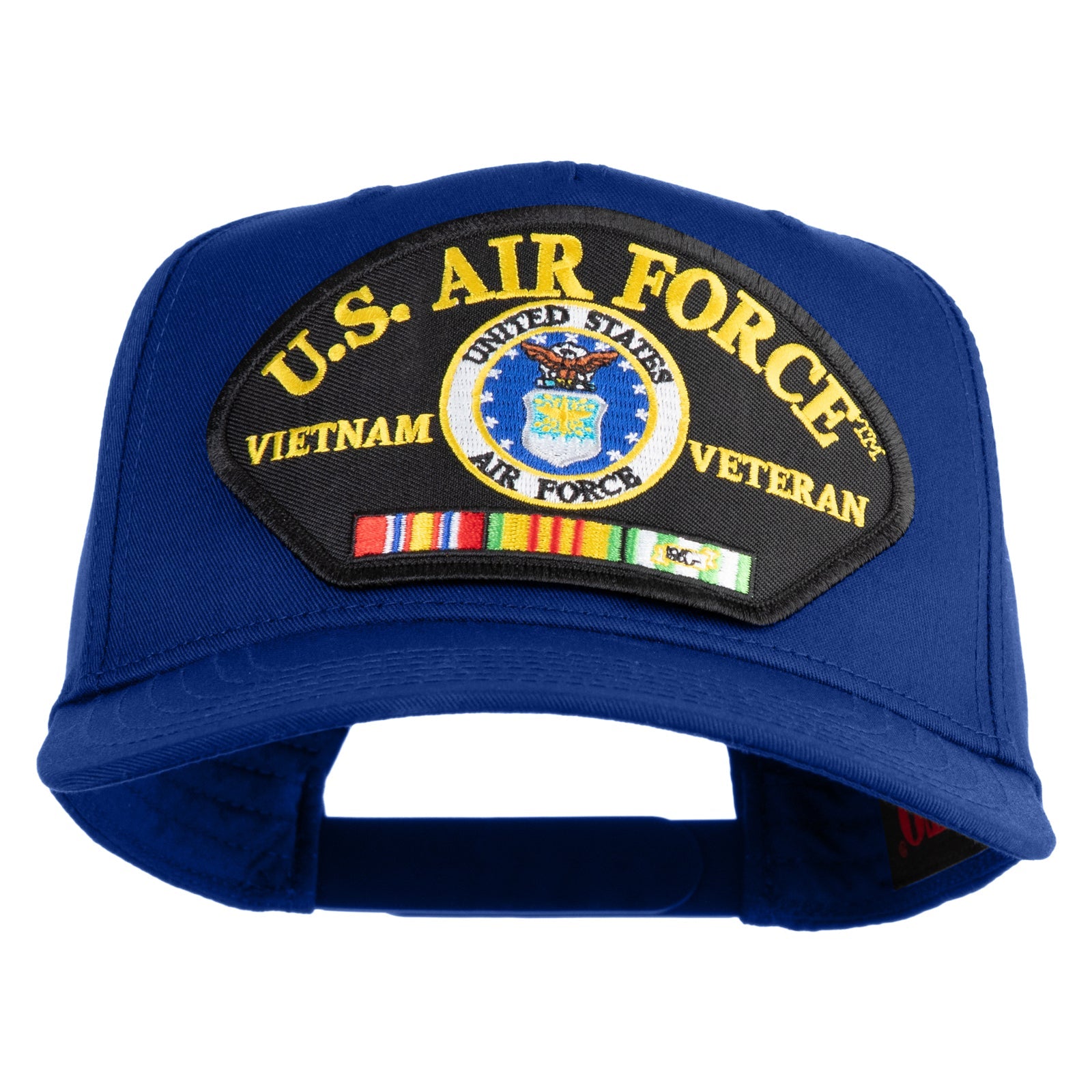 Blue cap with U.S. Air Force Vietnam Veteran patch on a white background