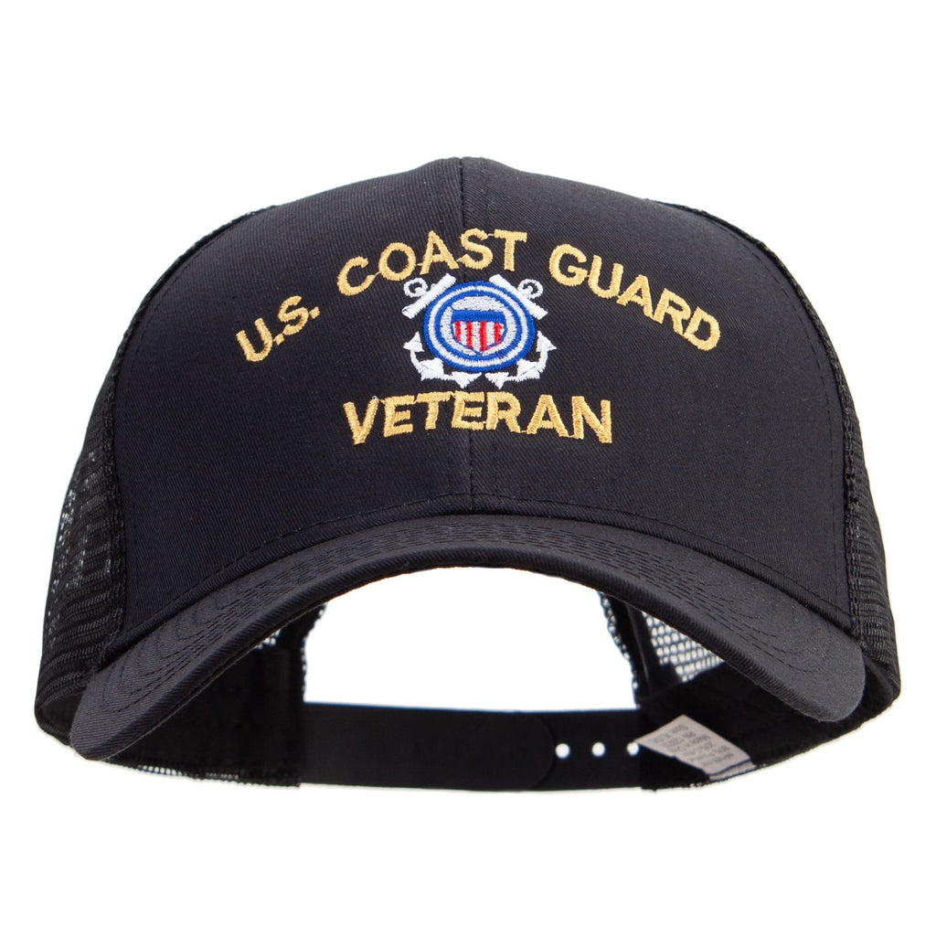 Black cap with 'U.S. Coast Guard Veteran' text and emblem on a white background