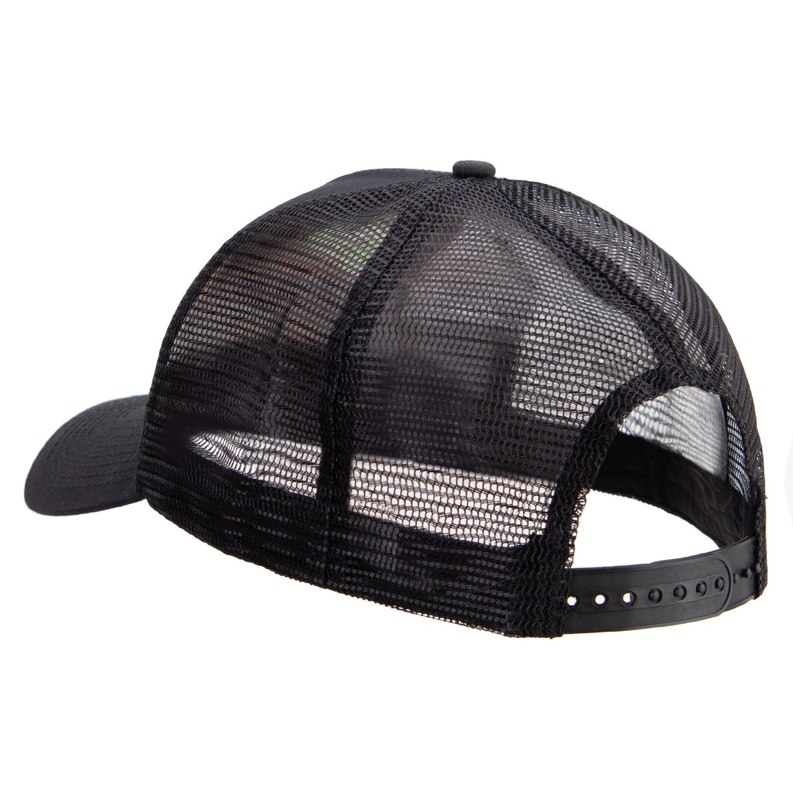 Black mesh trucker cap on a white background