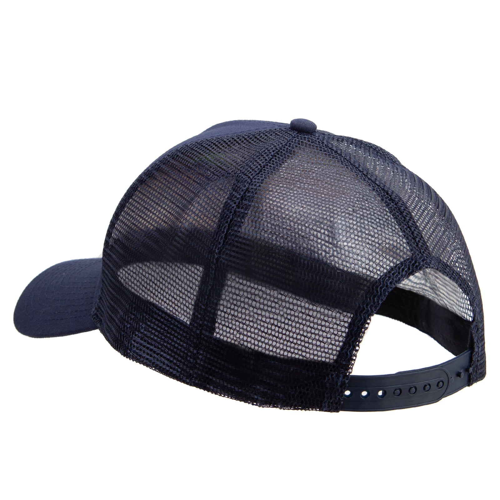 Navy blue mesh cap on a white background