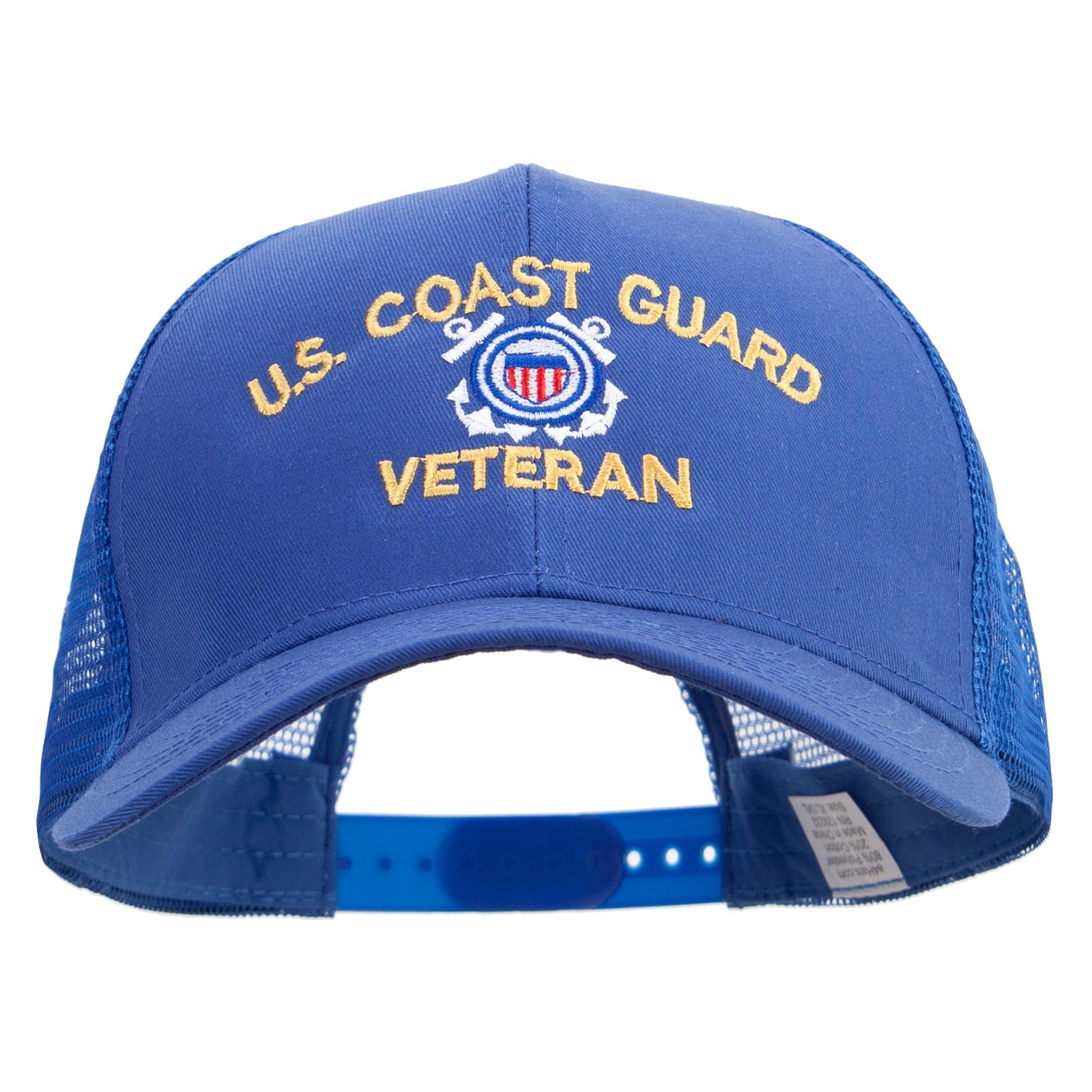 Blue cap with 'U.S. Coast Guard Veteran' text and emblem on a white background