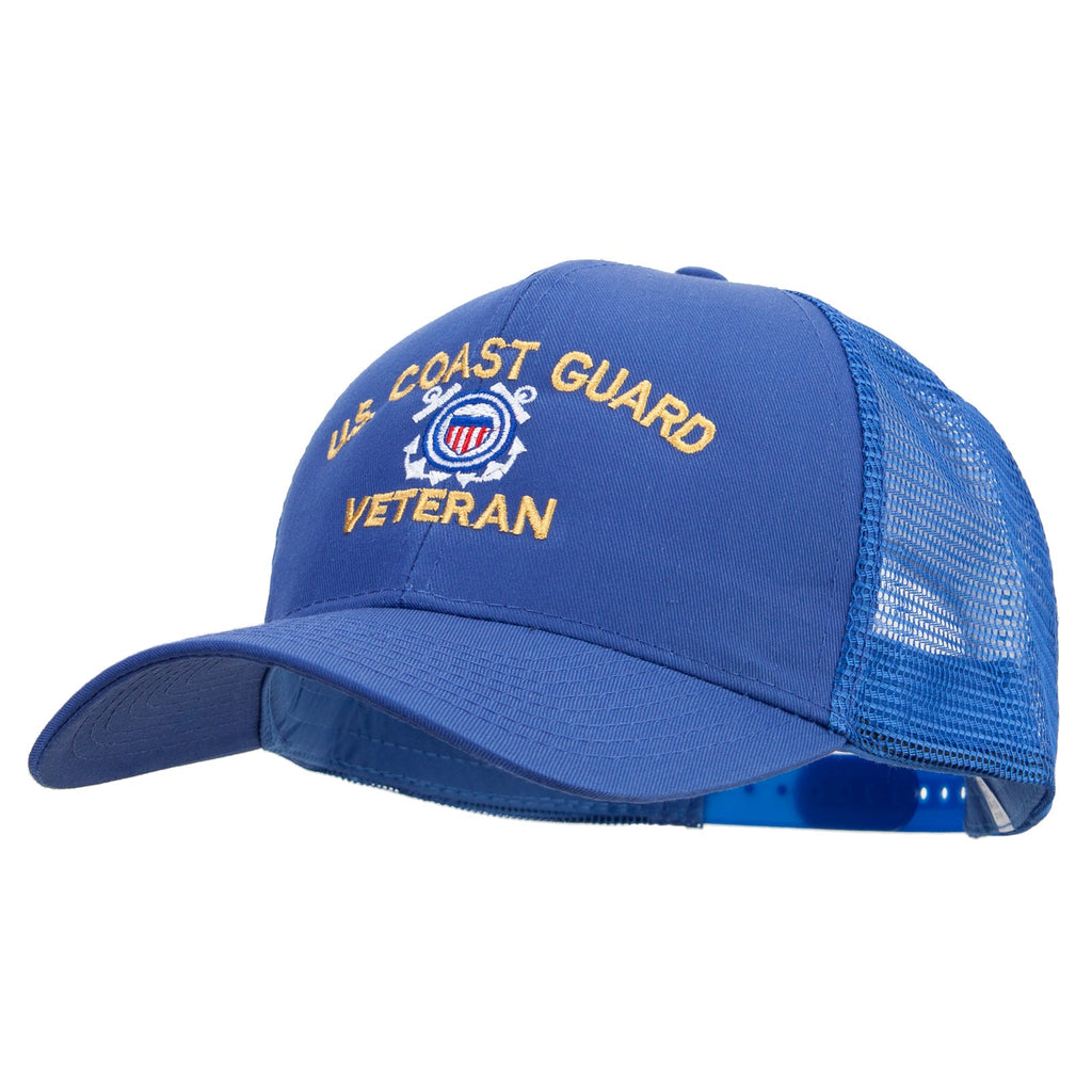 Blue cap with 'U.S. Coast Guard Veteran' text and emblem on a white background