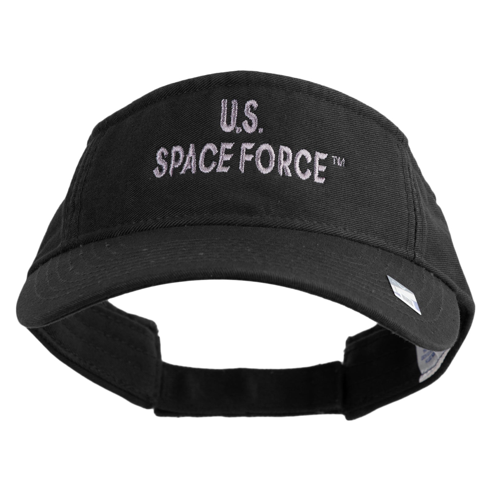 Black visor cap with 'U.S. Space Force' text on a white background