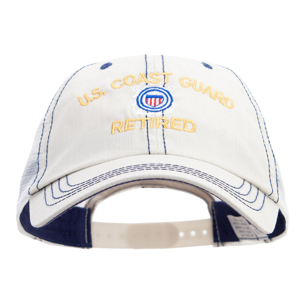 U.S. Coast Guard Retired cap with embroidered text and logo on a white background
