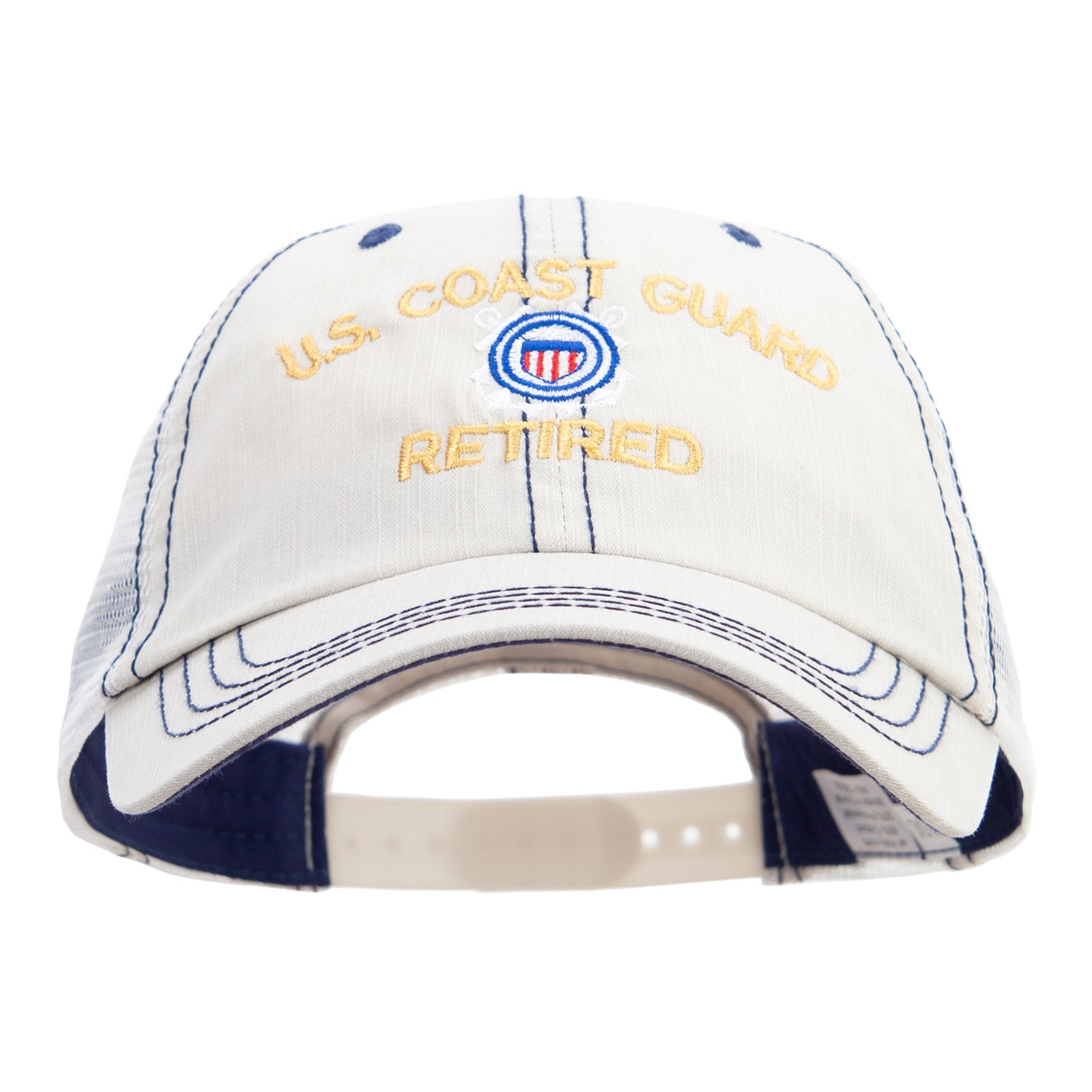 U.S. Coast Guard Retired cap with embroidered text and logo on a white background