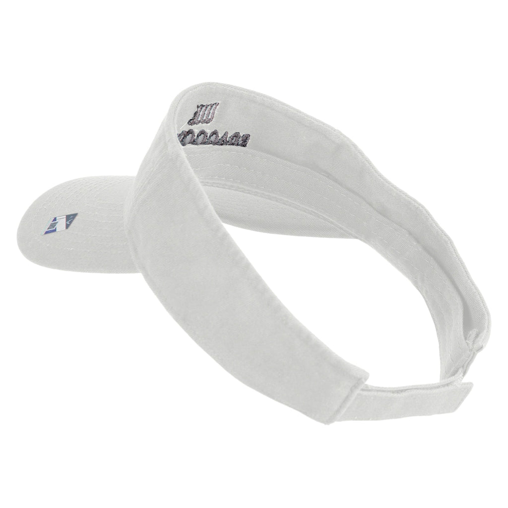 White visor with a brand logo on a white background
