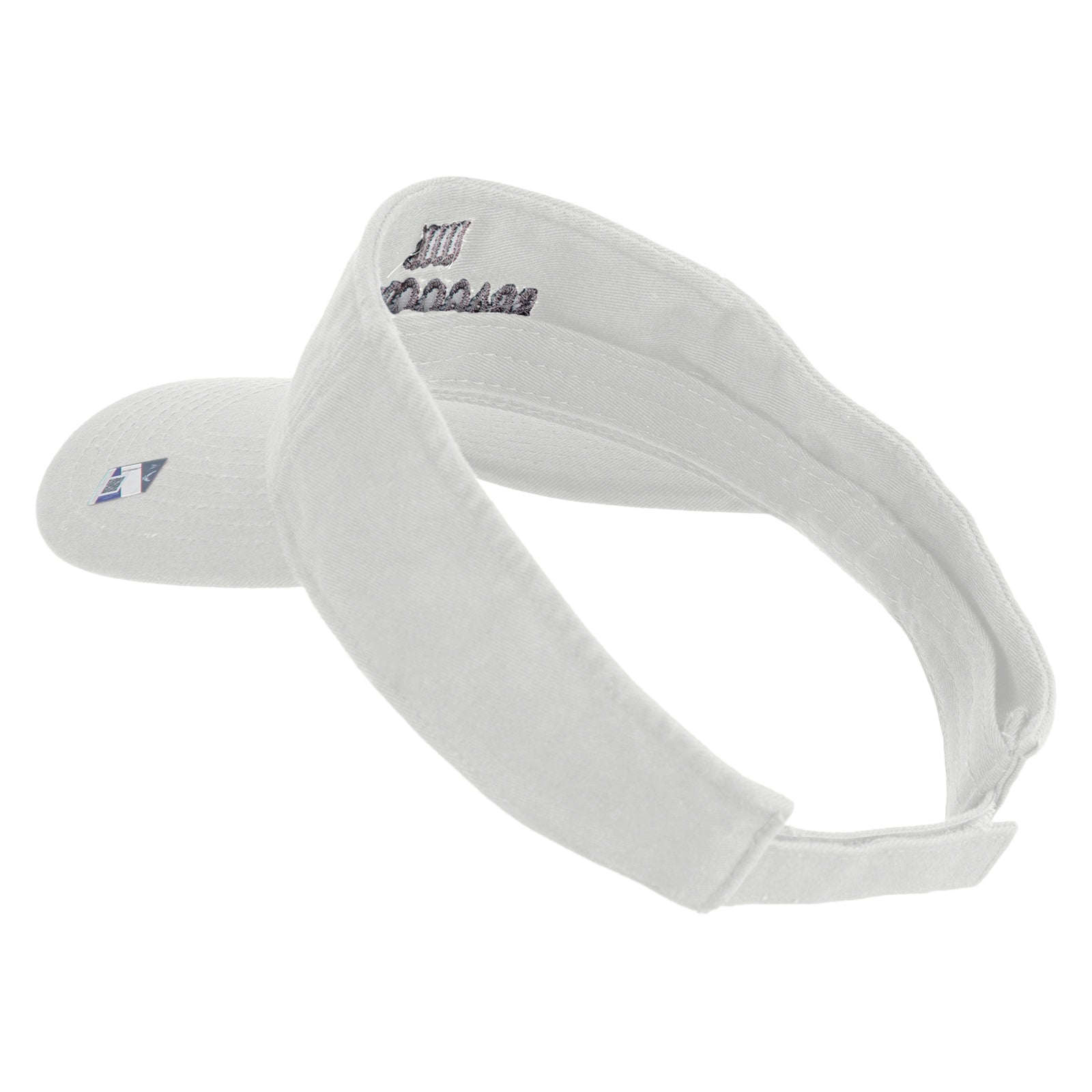White visor with a brand logo on a white background