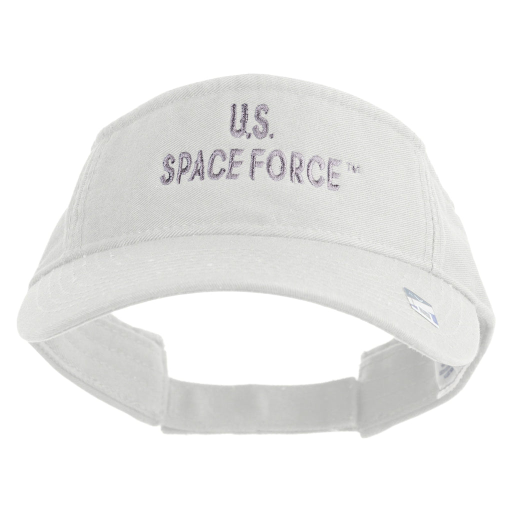 White cap with 'U.S. Space Force' text on a white background