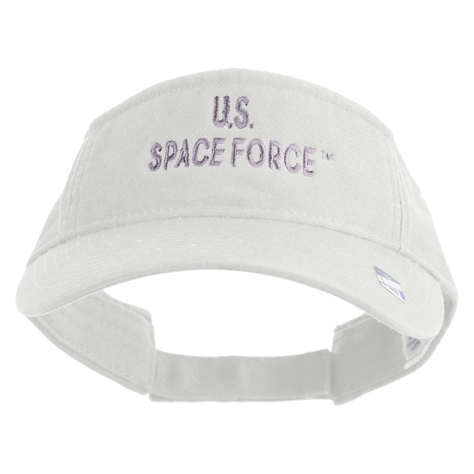 White cap with 'U.S. Space Force' text on a white background