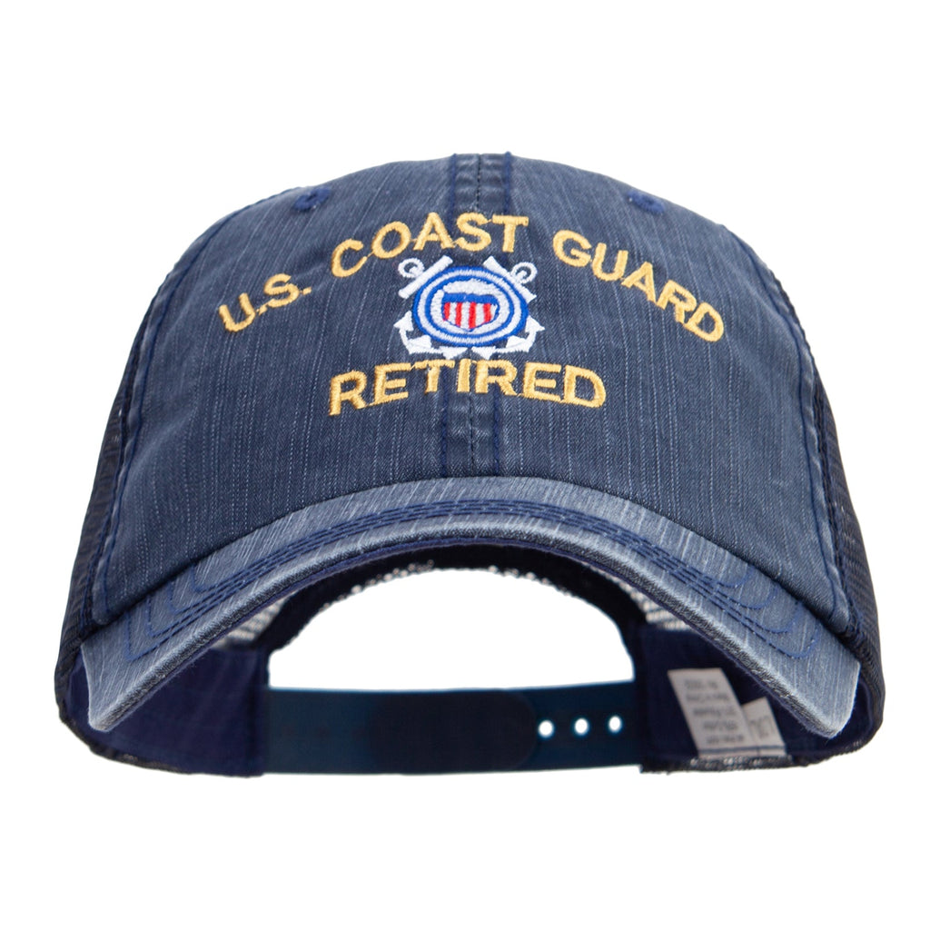 Blue cap with 'U.S. Coast Guard Retired' text and emblem on a white background