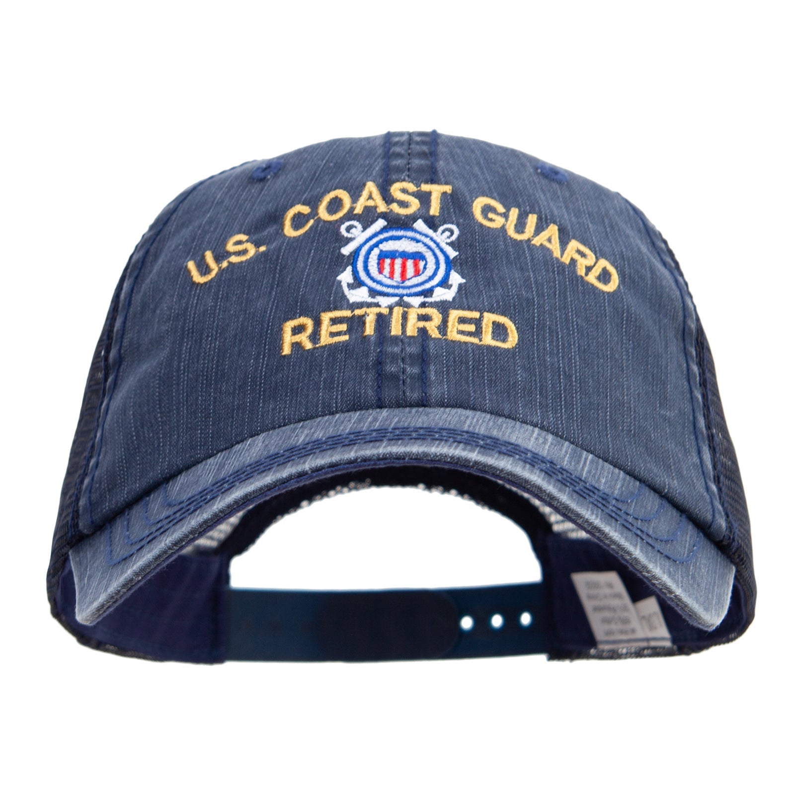 Blue cap with 'U.S. Coast Guard Retired' text and emblem on a white background