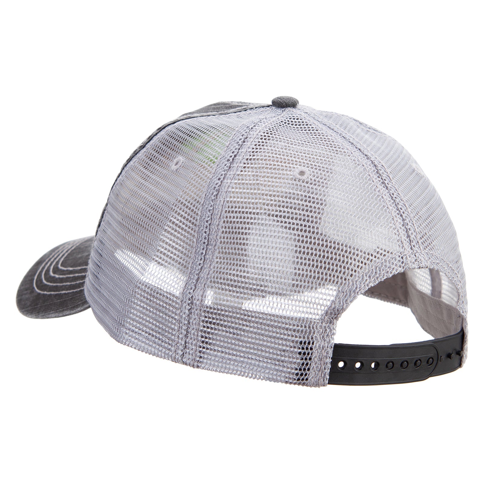 Gray mesh cap with black brim on a white background