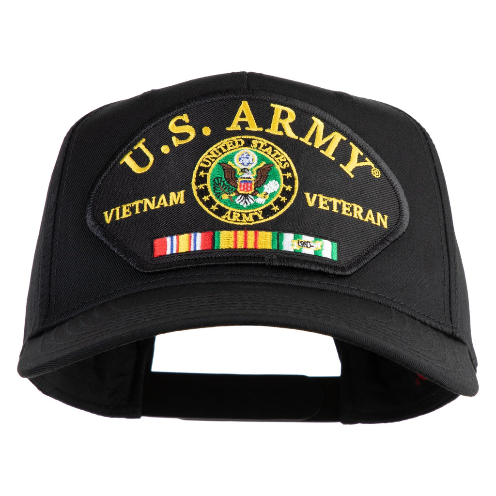 Black cap with U.S. Army Vietnam Veteran patch on a white background