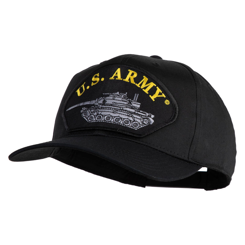 Black U.S. Army cap with tank emblem on a white background