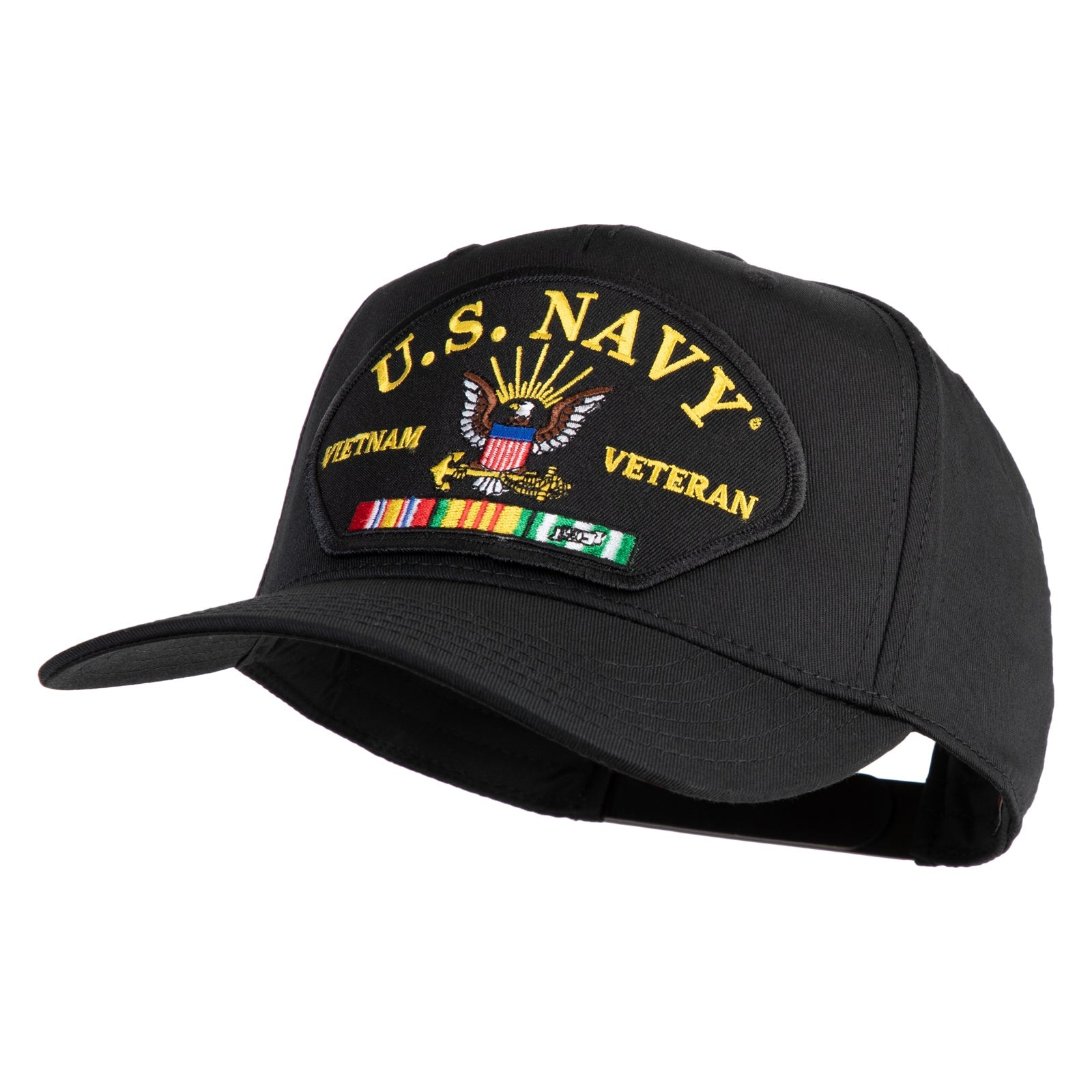 Black cap with U.S. Navy Veteran patch on a white background