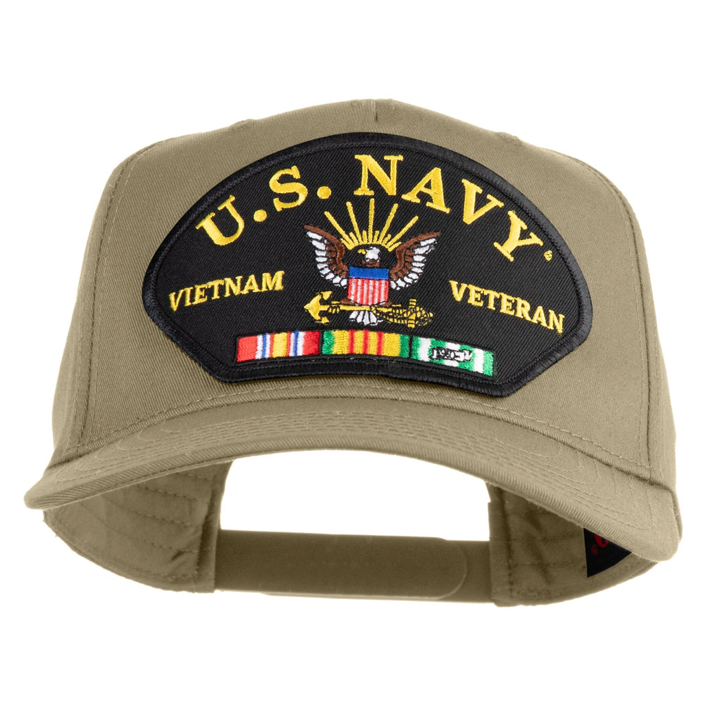 Khaki cap with U.S. Navy Vietnam Veteran patch on a white background